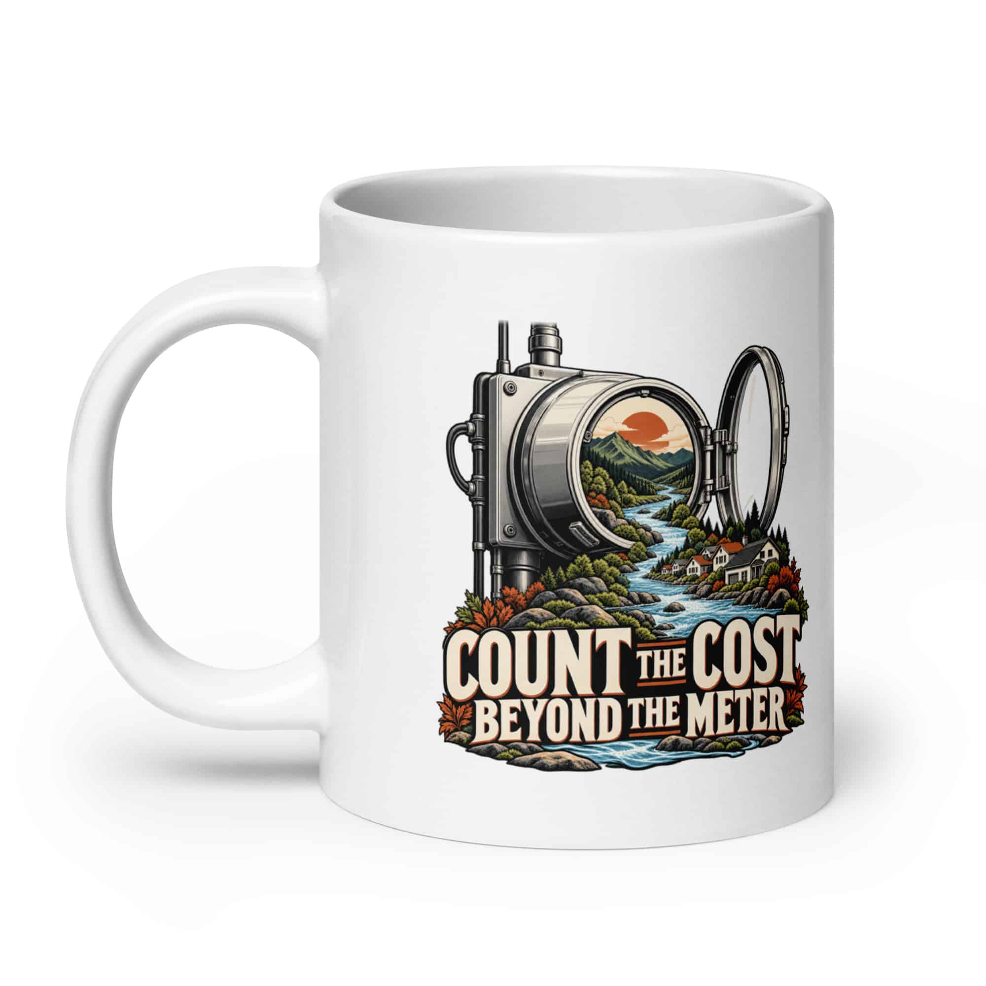 White Ceramic Coffee Mug: Count the cost beyond the meter