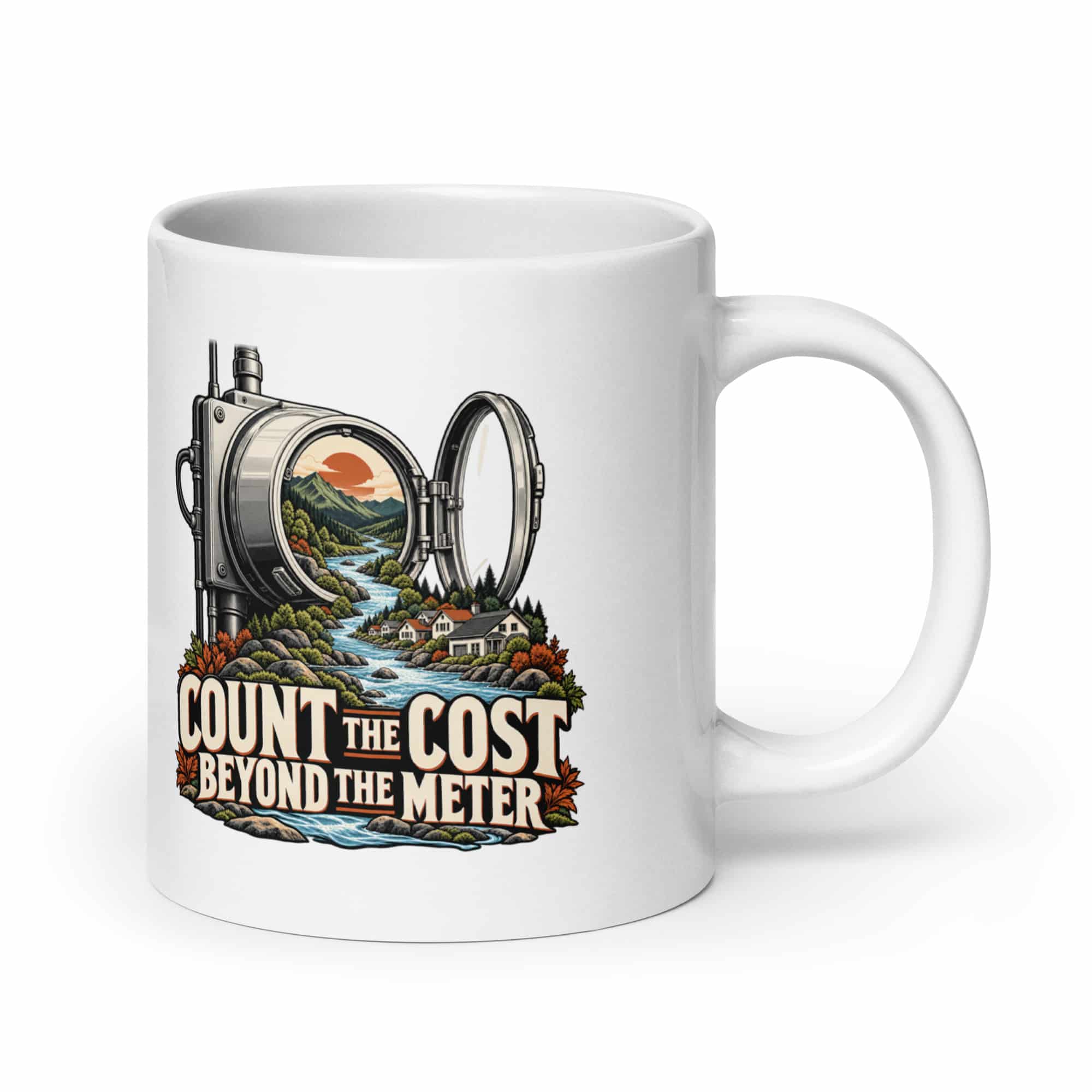 White Ceramic Coffee Mug: Count the cost beyond the meter