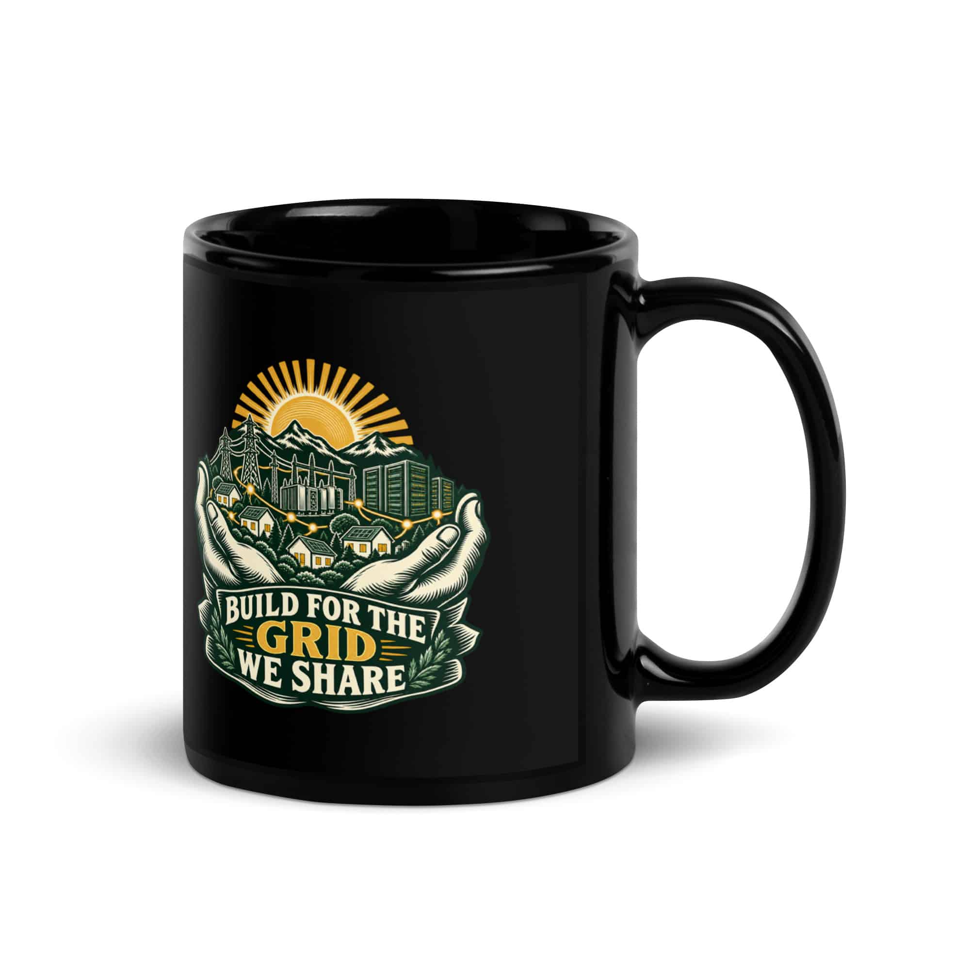 Black Glossy Coffee Mug: Build for the grid we share