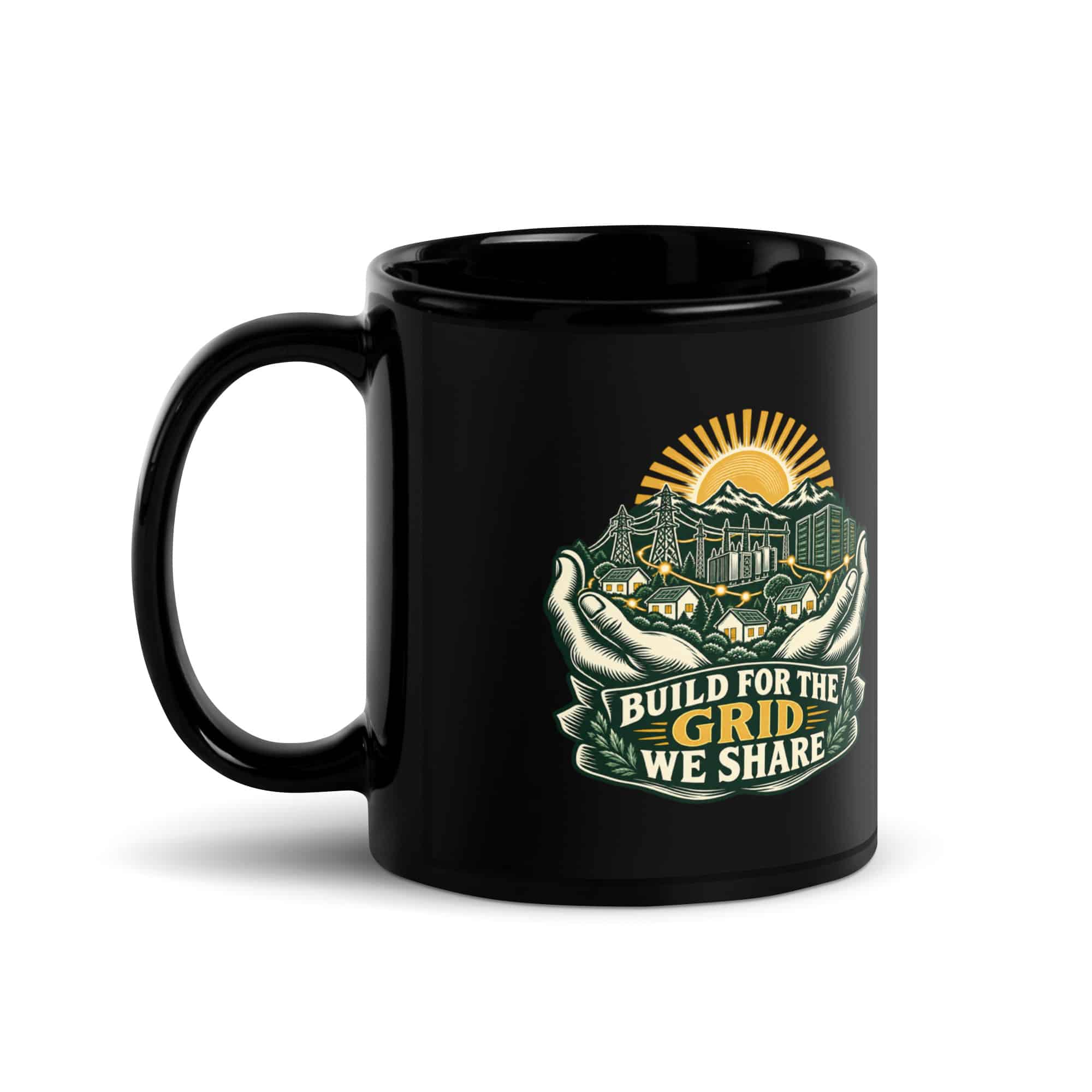 Black Glossy Coffee Mug: Build for the grid we share
