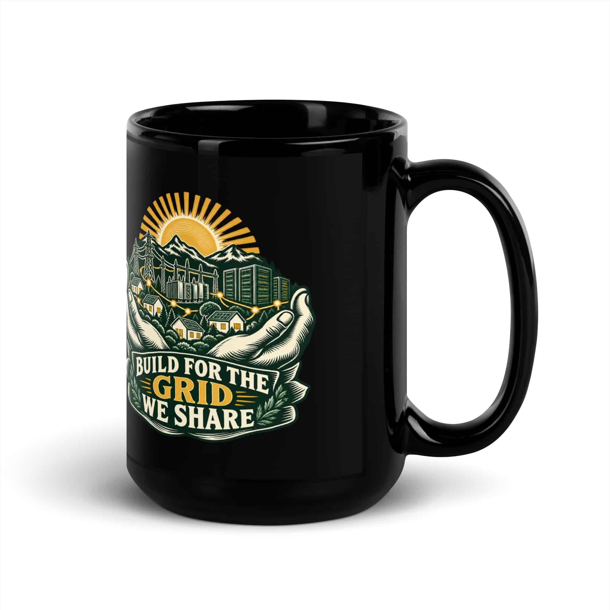 Black Glossy Coffee Mug: Build for the grid we share