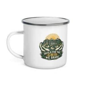 Enamel Camp Mug: Build for the grid we share - 12 oz - Left