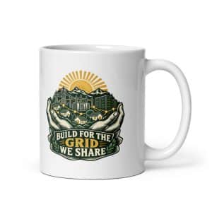 White Ceramic Coffee Mug: Build for the grid we share - 11 oz - Main