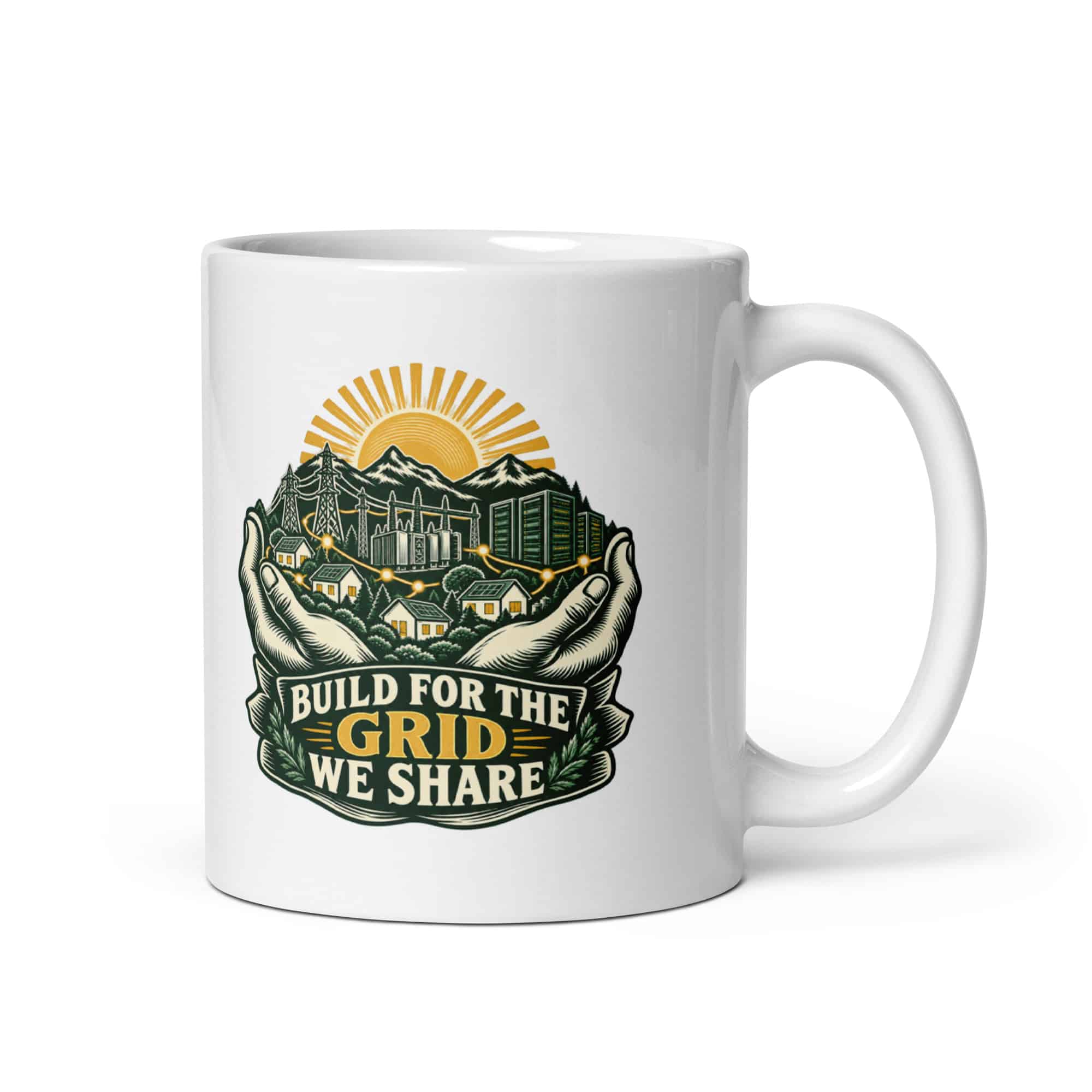 White Ceramic Coffee Mug: Build for the grid we share