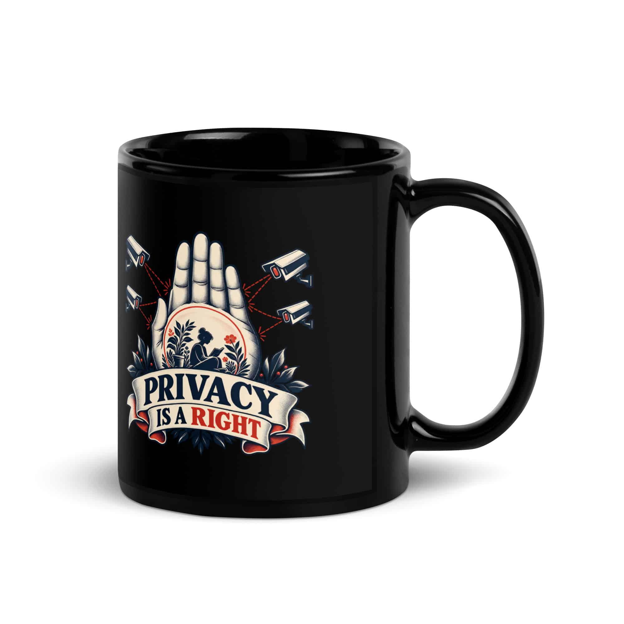 Black Glossy Coffee Mug: Privacy is a right