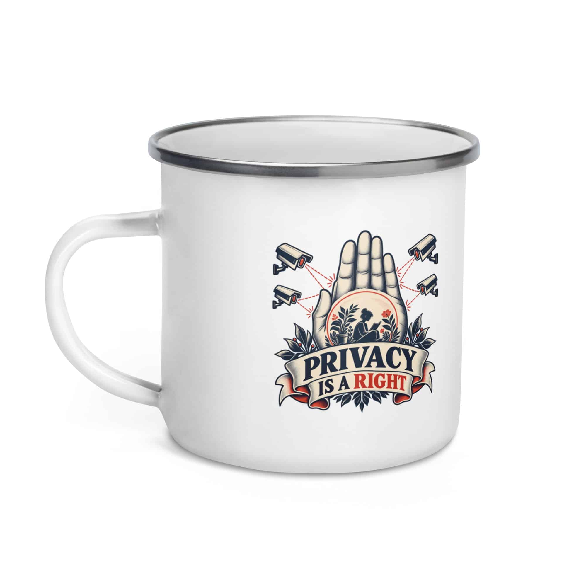 Enamel Camp Mug: Privacy is a right