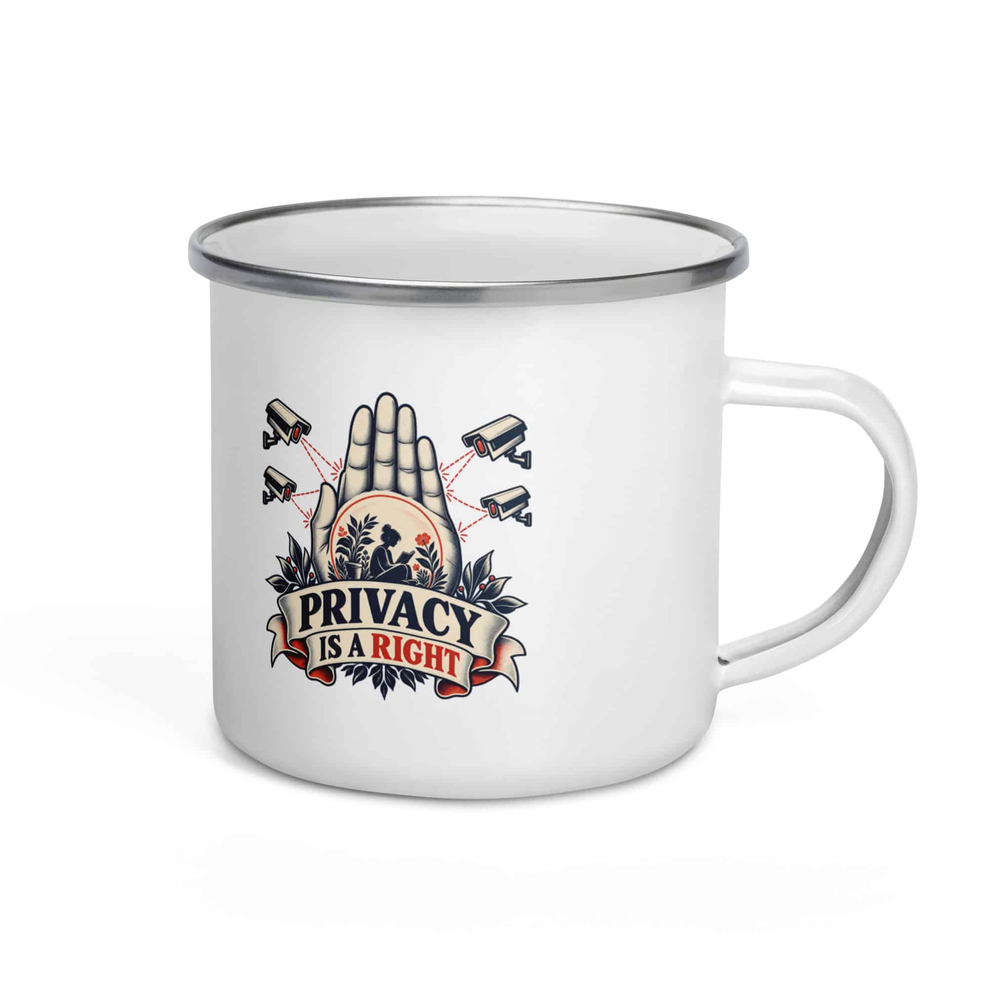 Enamel Camp Mug: Privacy is a right