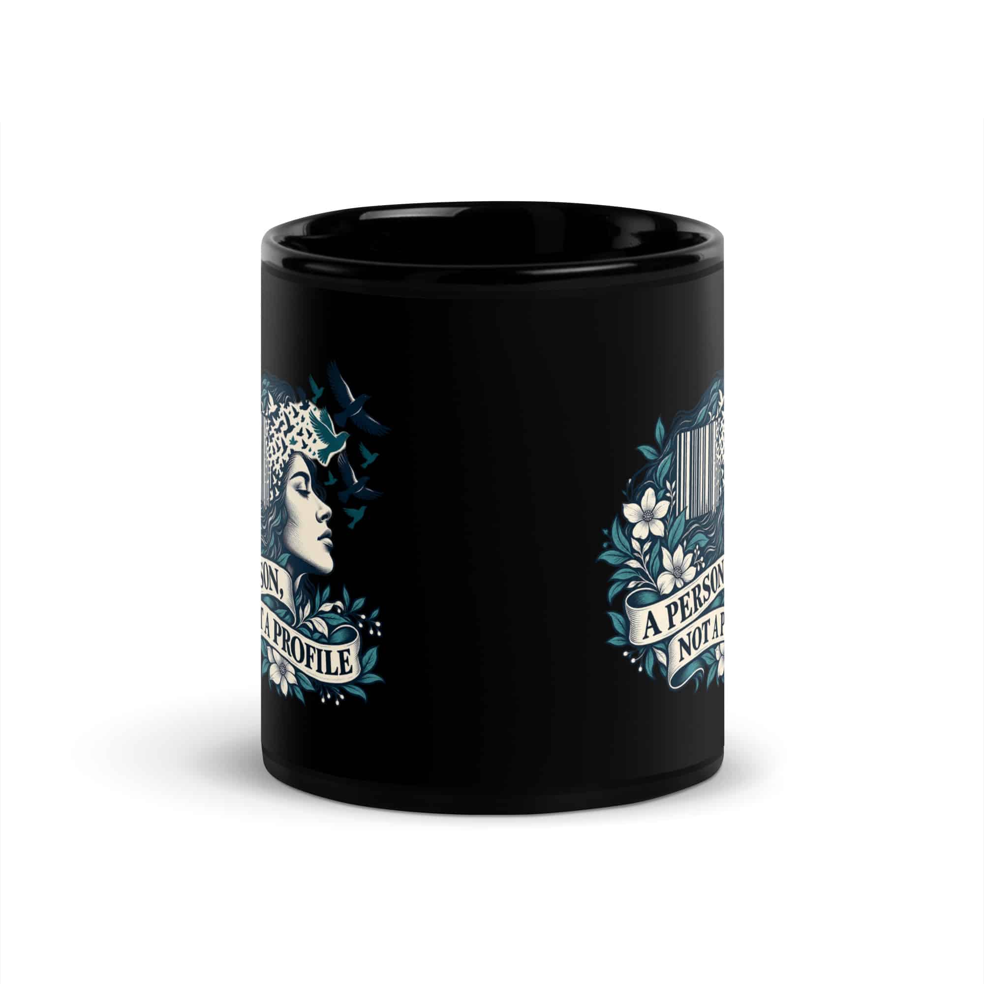 Black Glossy Coffee Mug: A person, not a profile