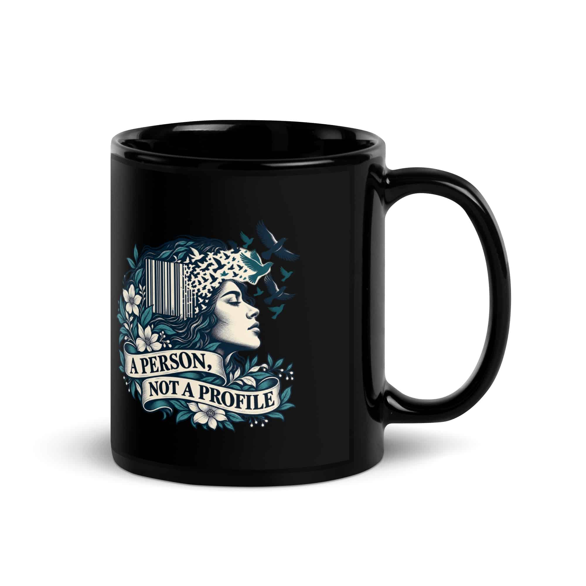 Black Glossy Coffee Mug: A person, not a profile