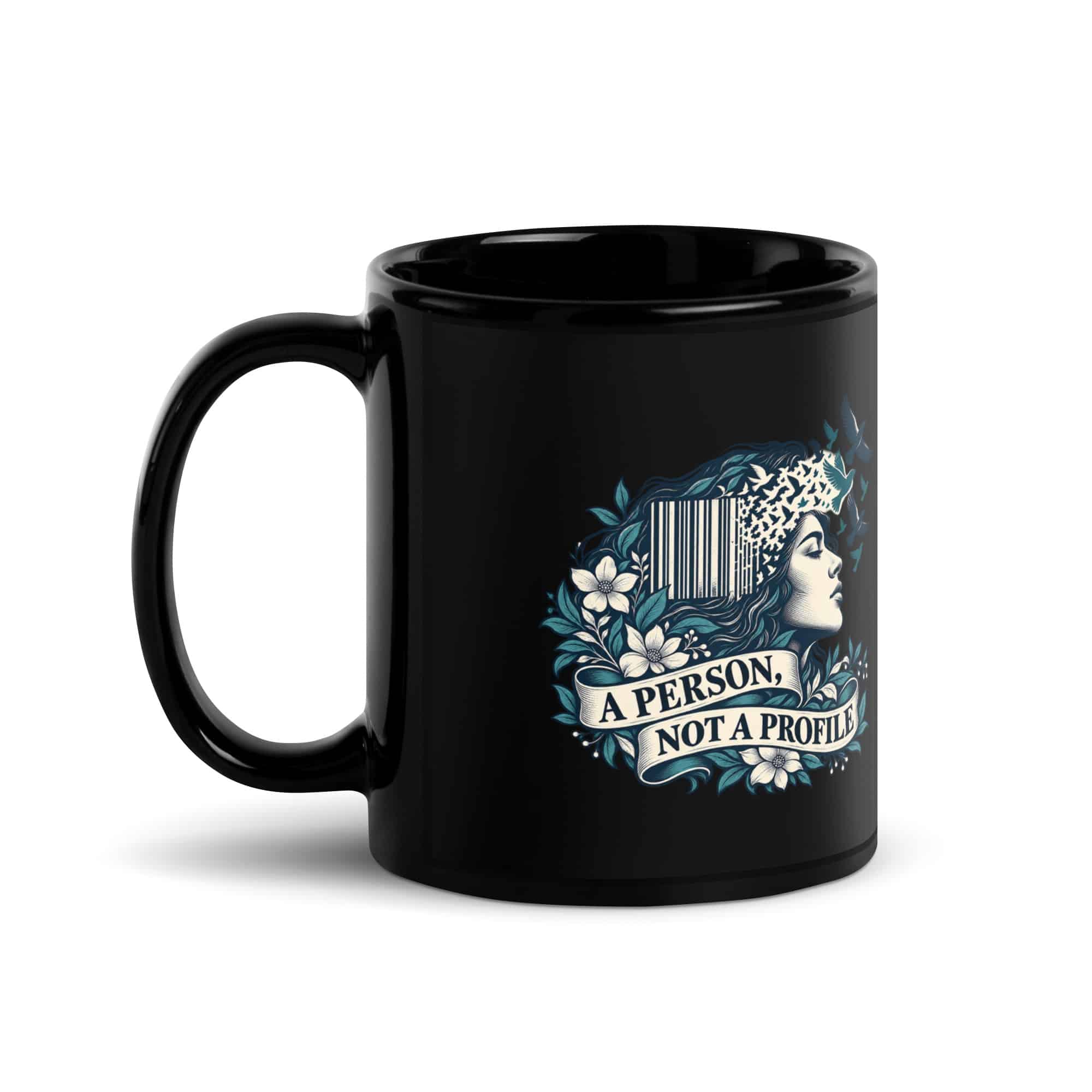 Black Glossy Coffee Mug: A person, not a profile
