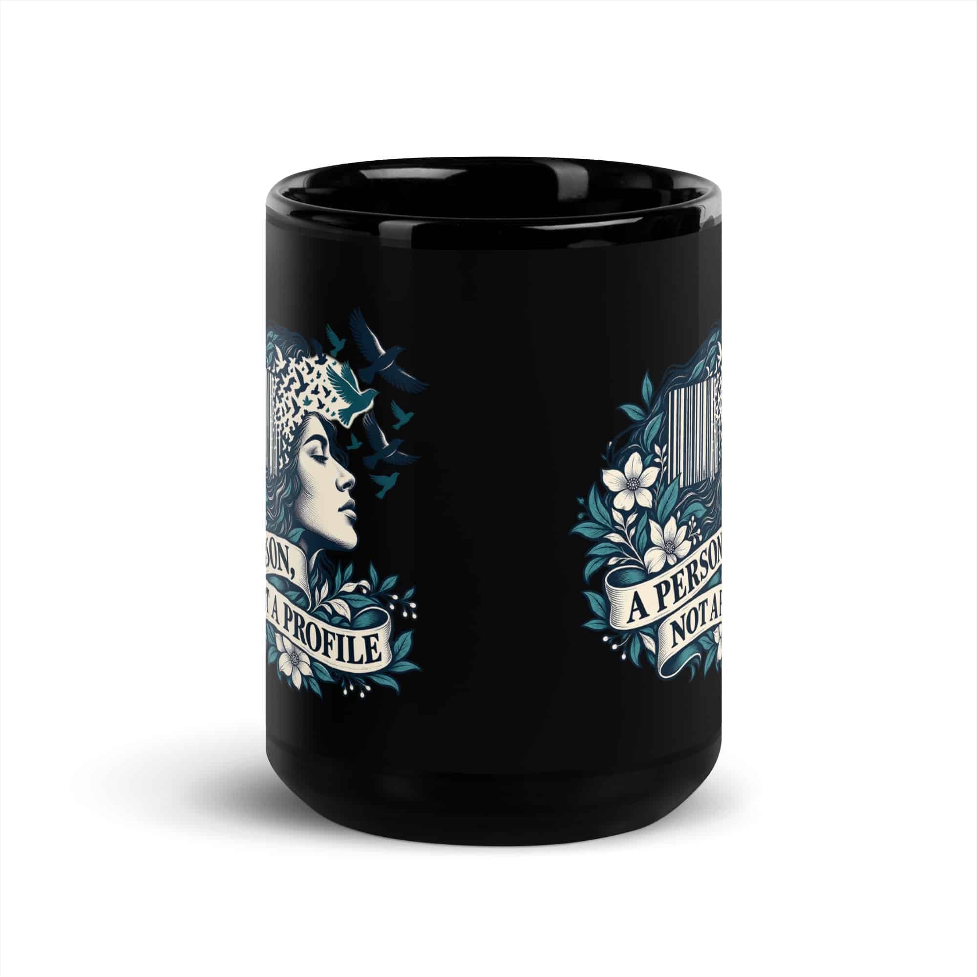 Black Glossy Coffee Mug: A person, not a profile