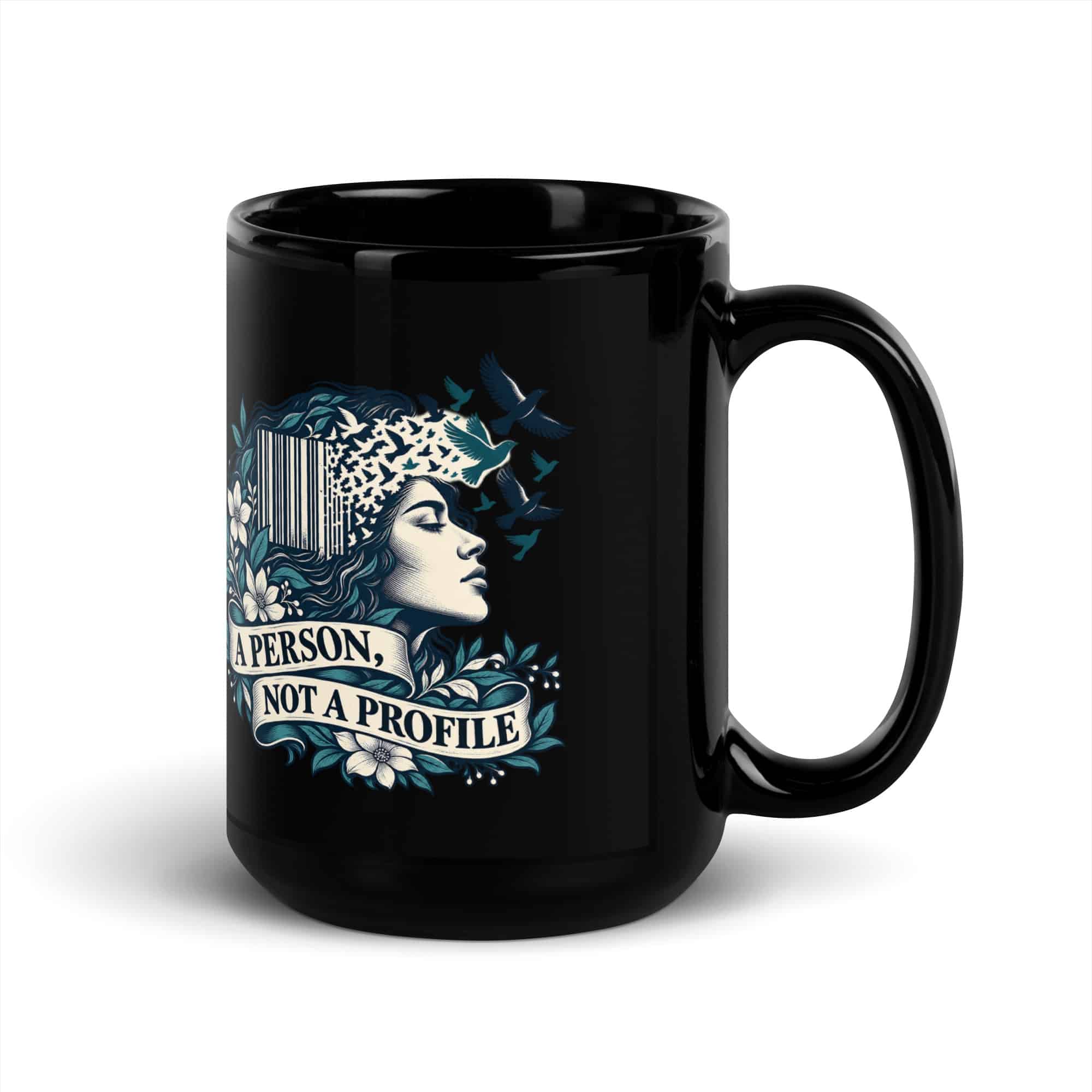 Black Glossy Coffee Mug: A person, not a profile