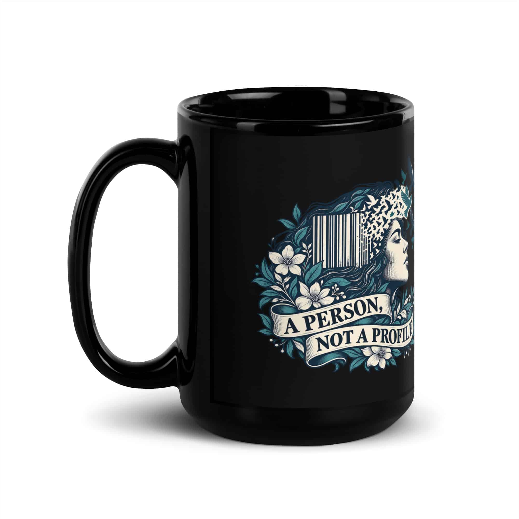 Black Glossy Coffee Mug: A person, not a profile