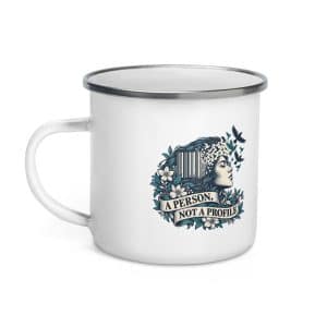 Enamel Camp Mug: A person, not a profile - 12 oz - Left