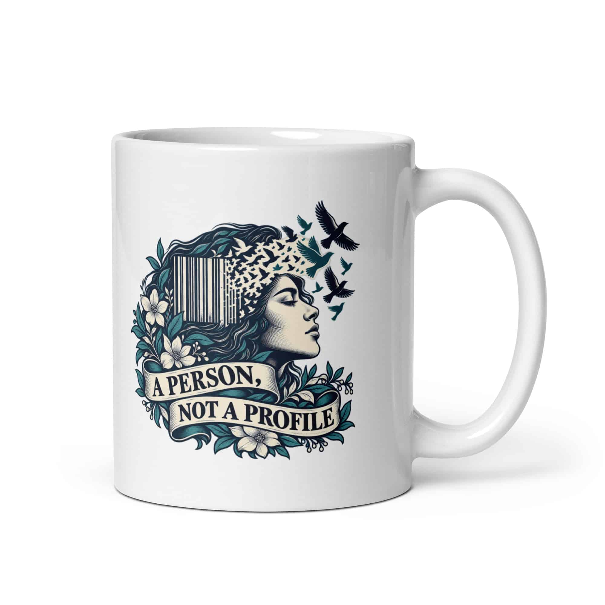 White Ceramic Coffee Mug: A person, not a profile