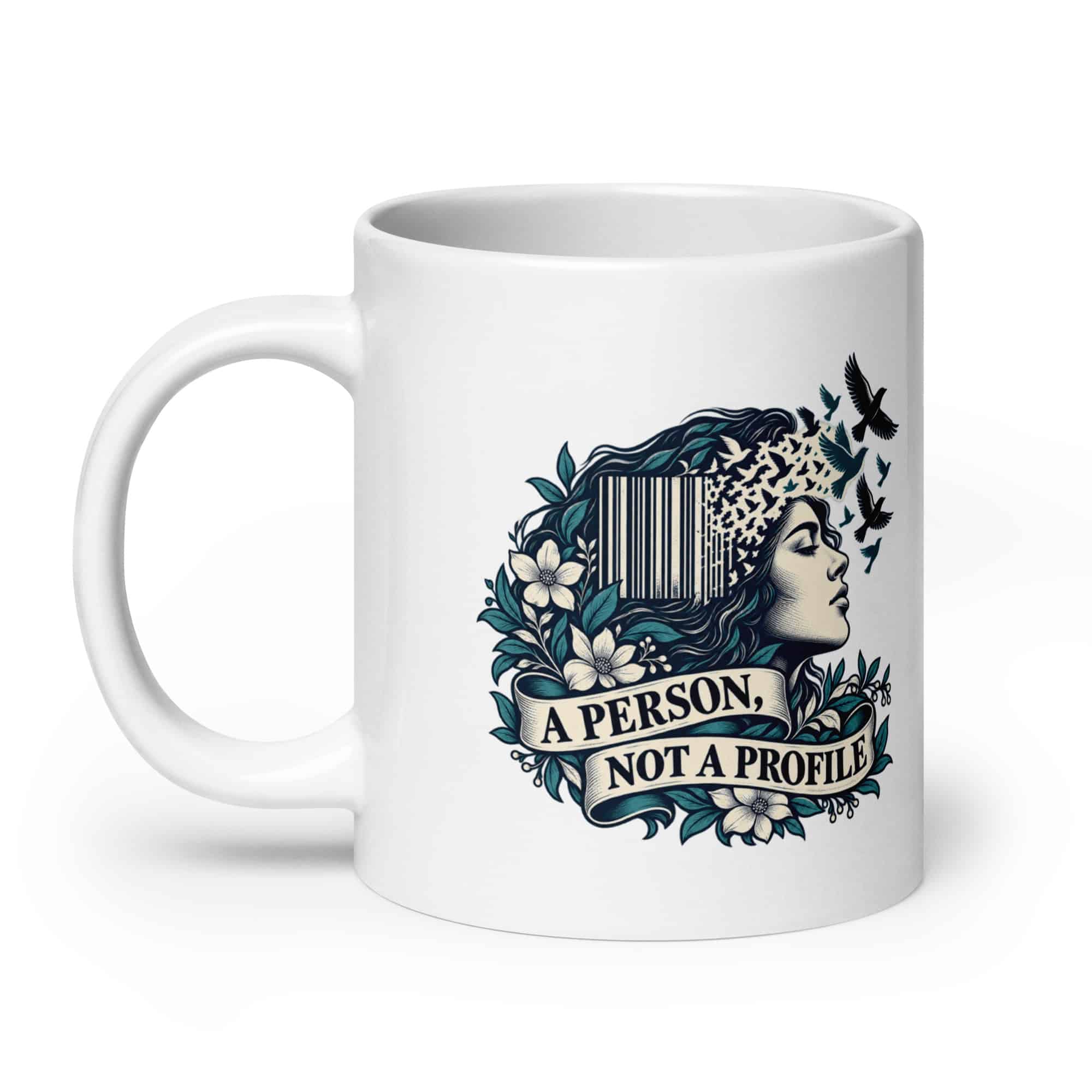 White Ceramic Coffee Mug: A person, not a profile