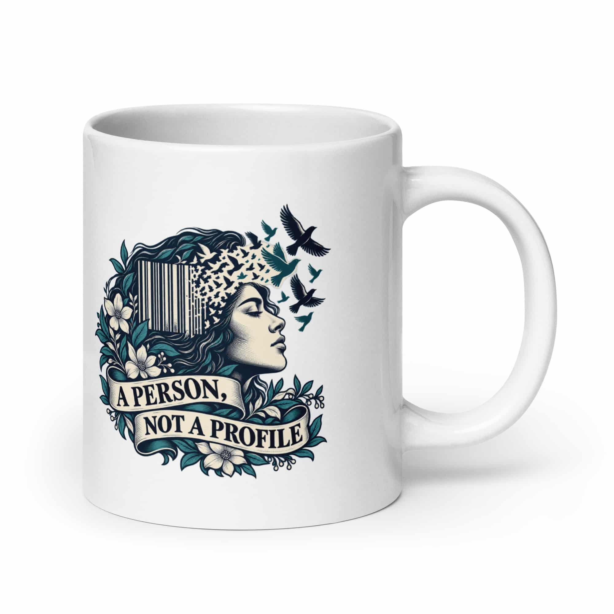White Ceramic Coffee Mug: A person, not a profile
