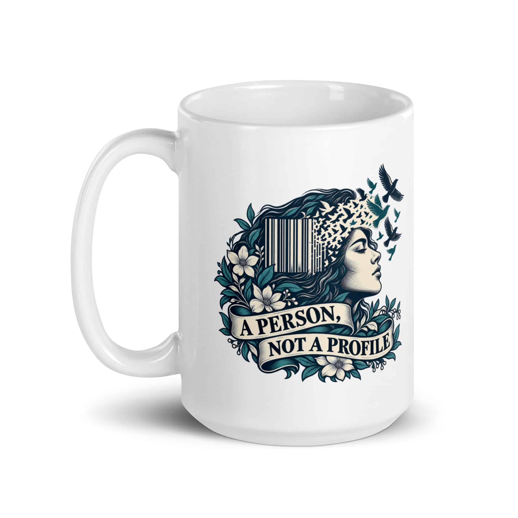White Ceramic Coffee Mug: A person, not a profile