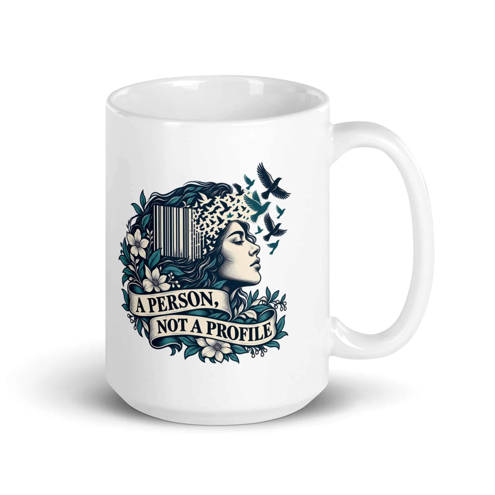 White Ceramic Coffee Mug: A person, not a profile
