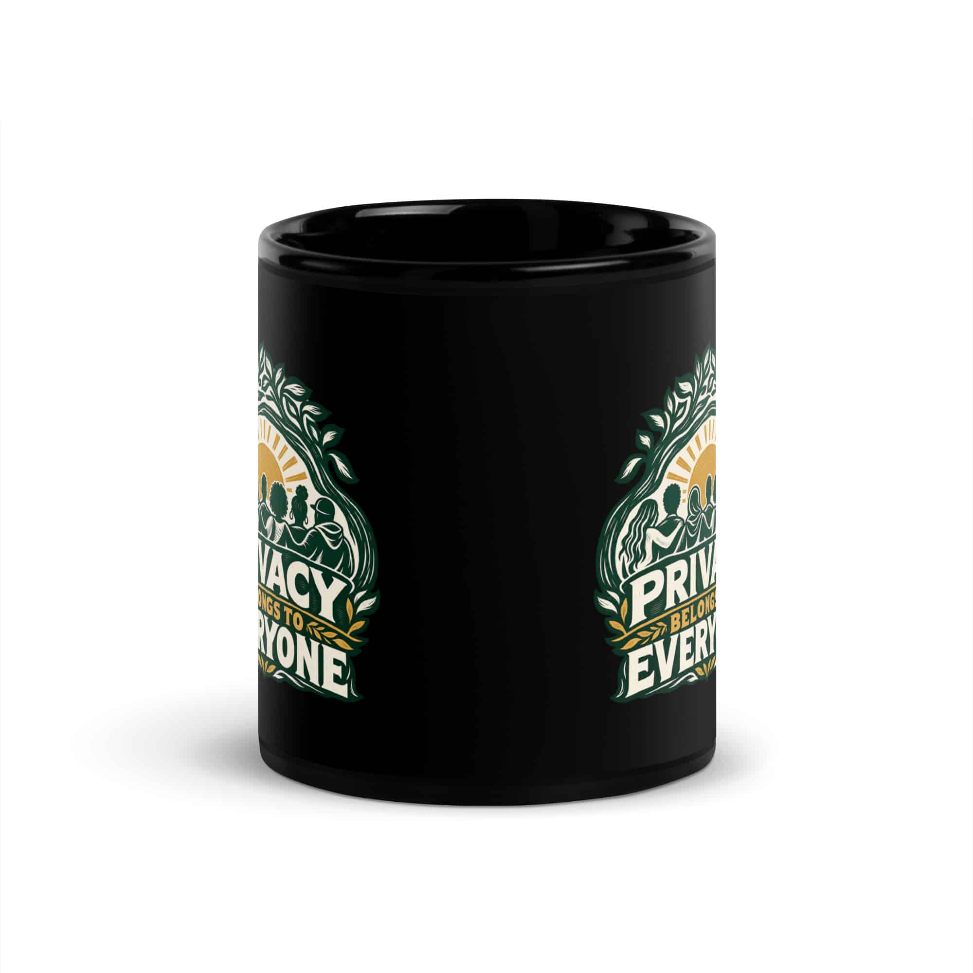 Black Glossy Coffee Mug: Privacy belongs to everyone