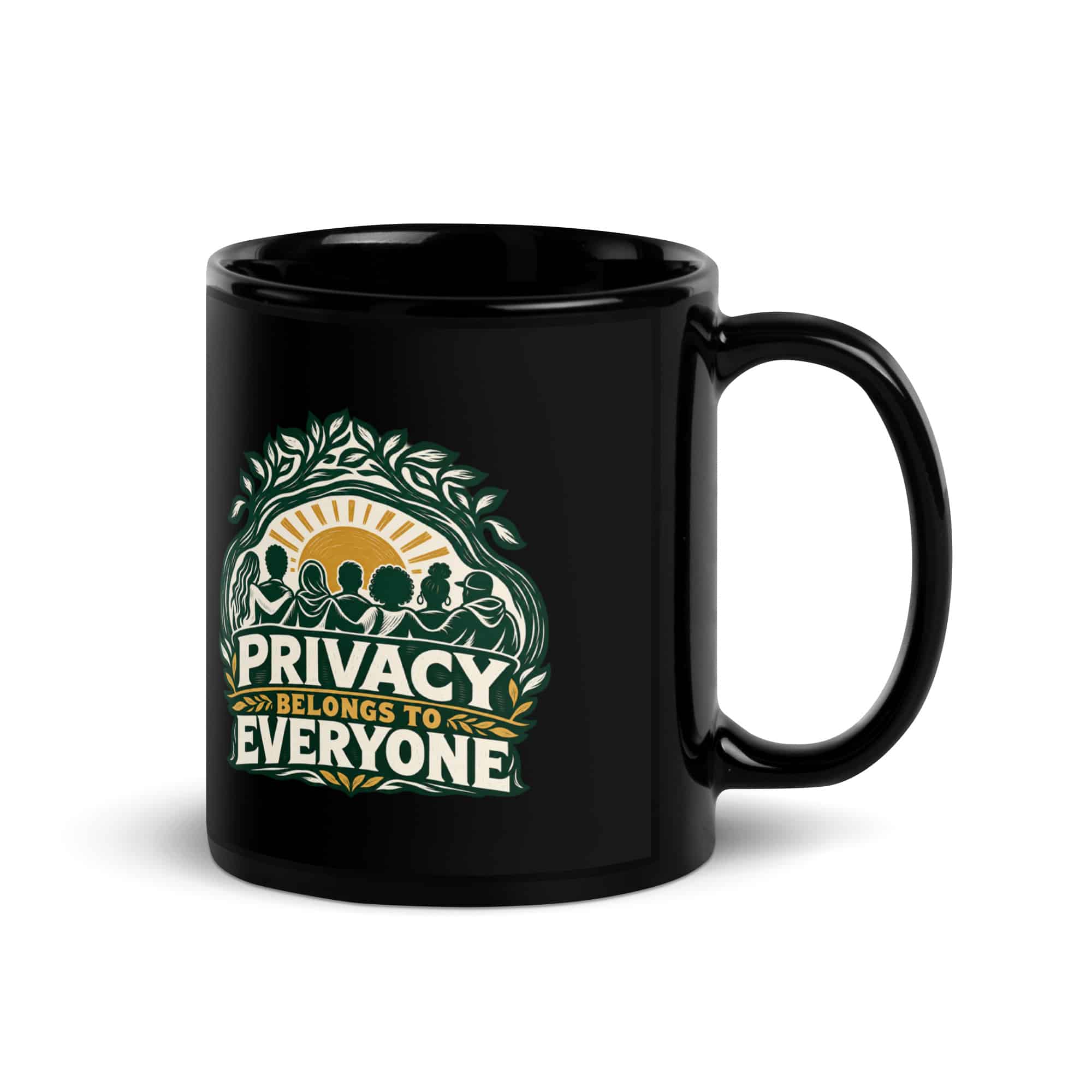Black Glossy Coffee Mug: Privacy belongs to everyone
