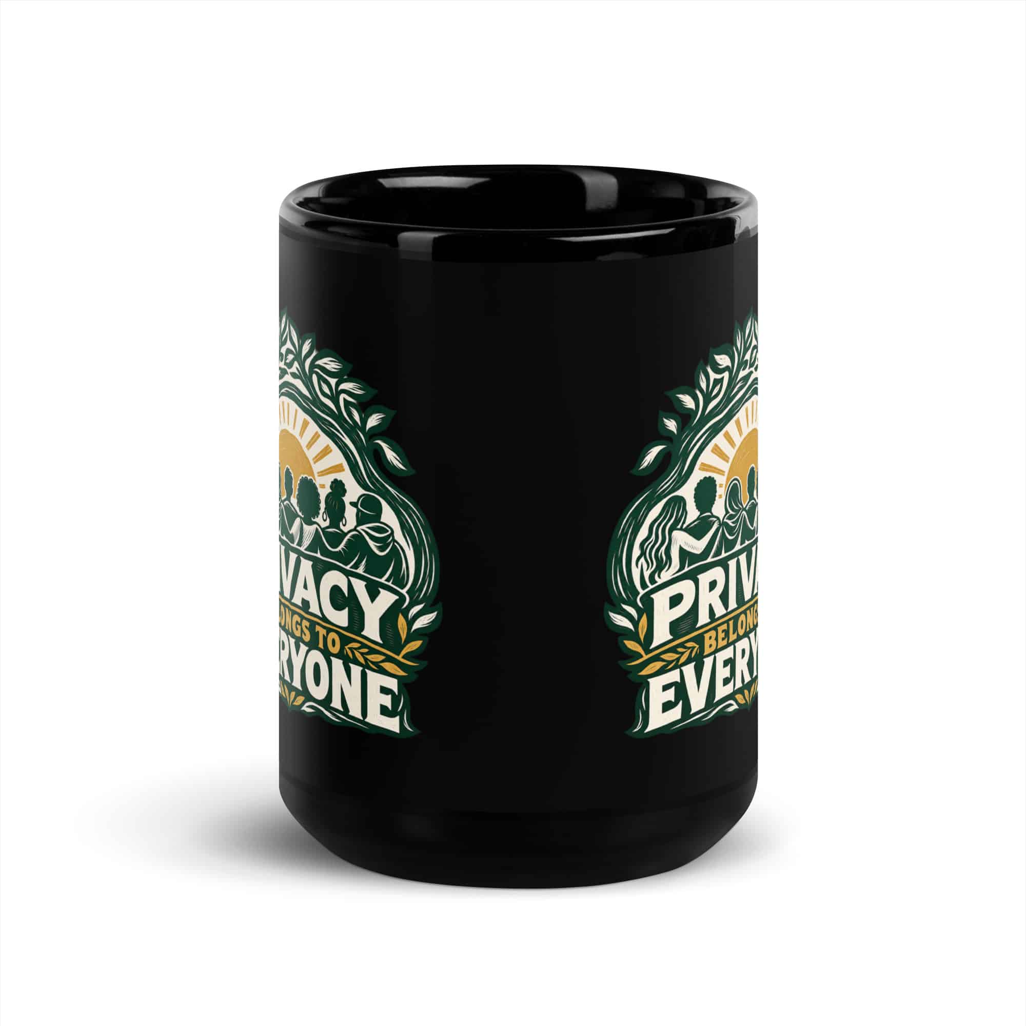 Black Glossy Coffee Mug: Privacy belongs to everyone