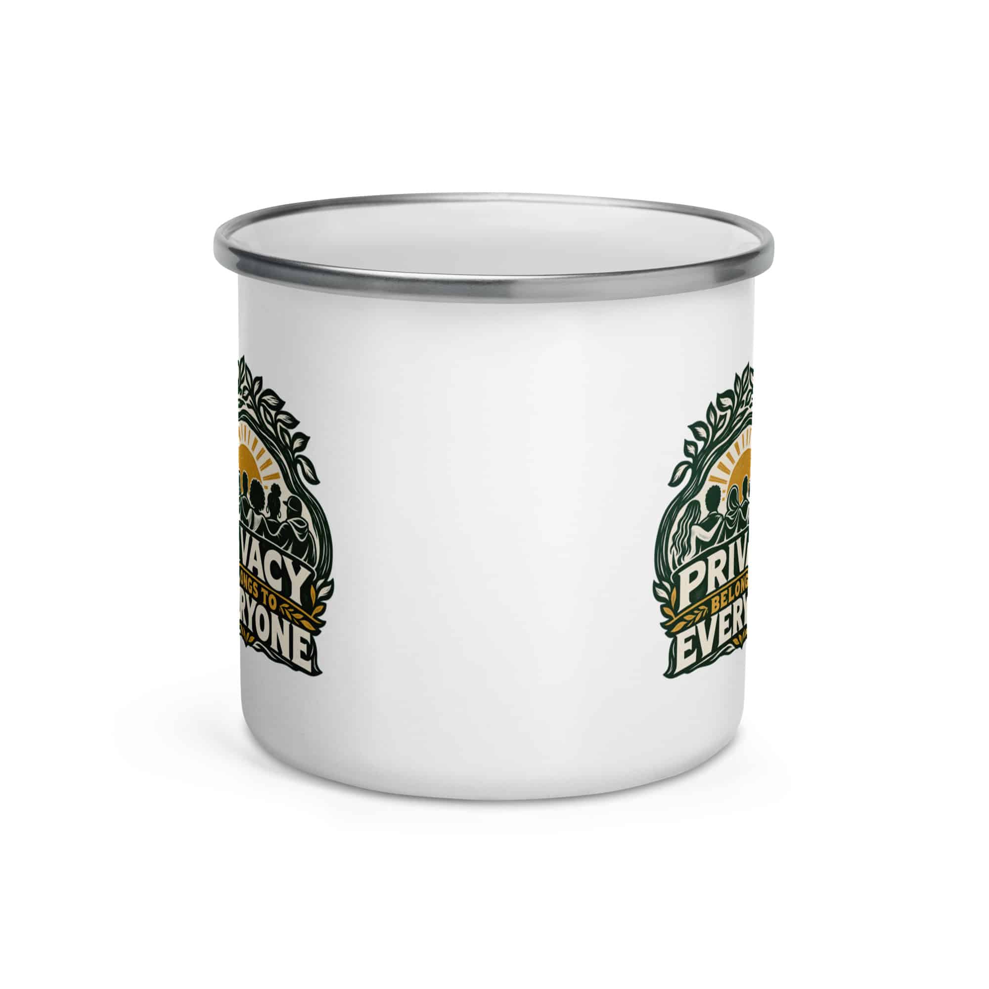Enamel Camp Mug: Privacy belongs to everyone