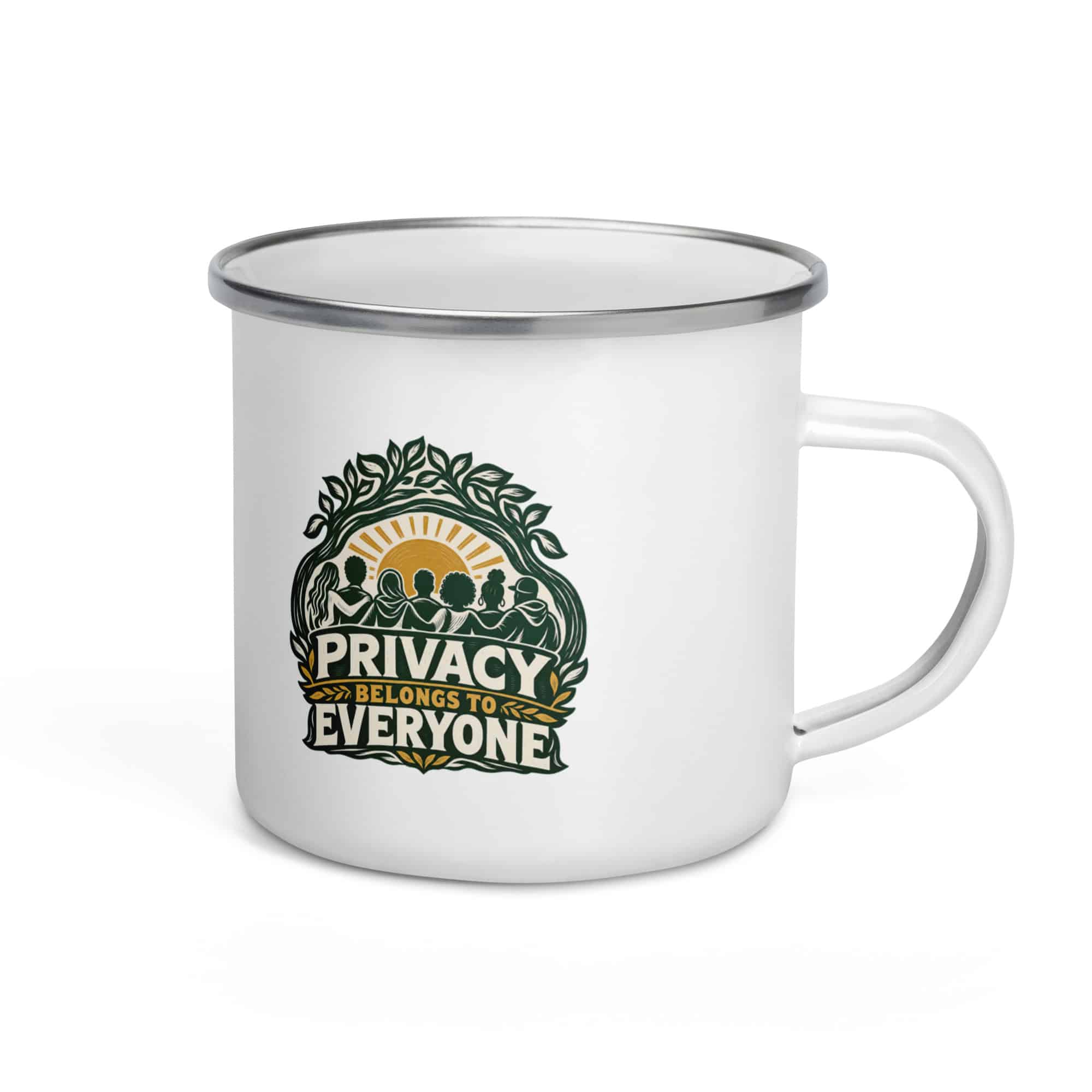 Enamel Camp Mug: Privacy belongs to everyone