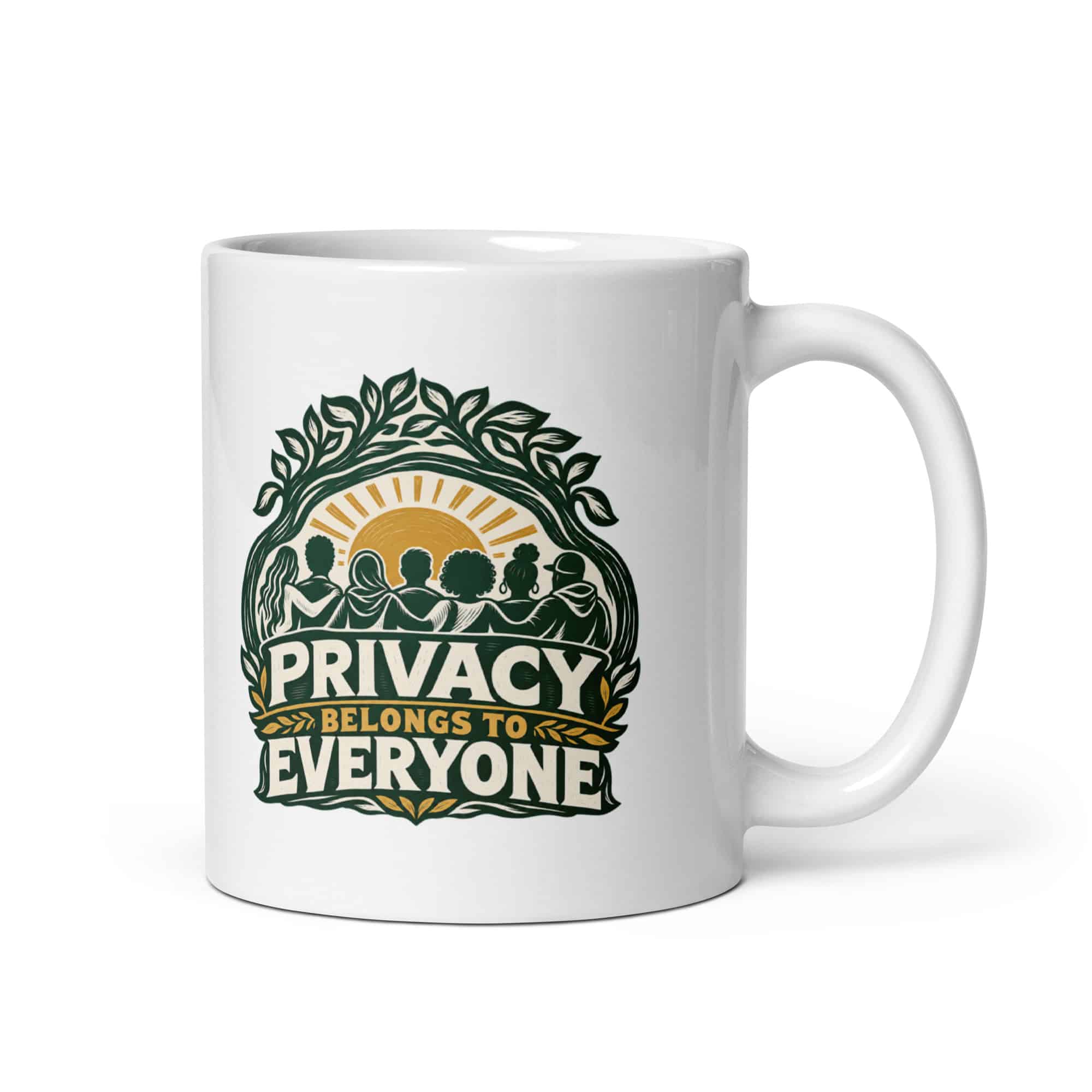 White Ceramic Coffee Mug: Privacy belongs to everyone