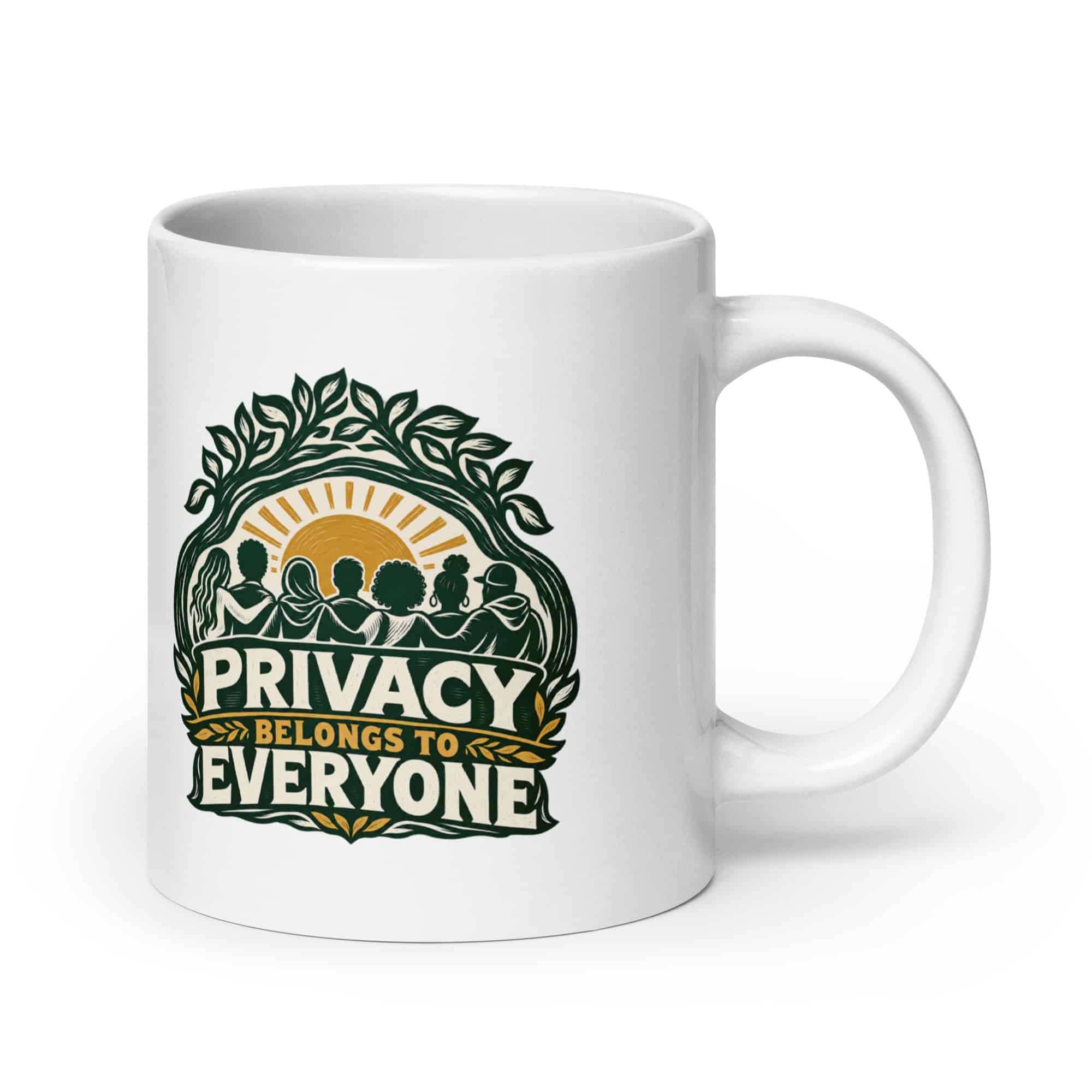 White Ceramic Coffee Mug: Privacy belongs to everyone