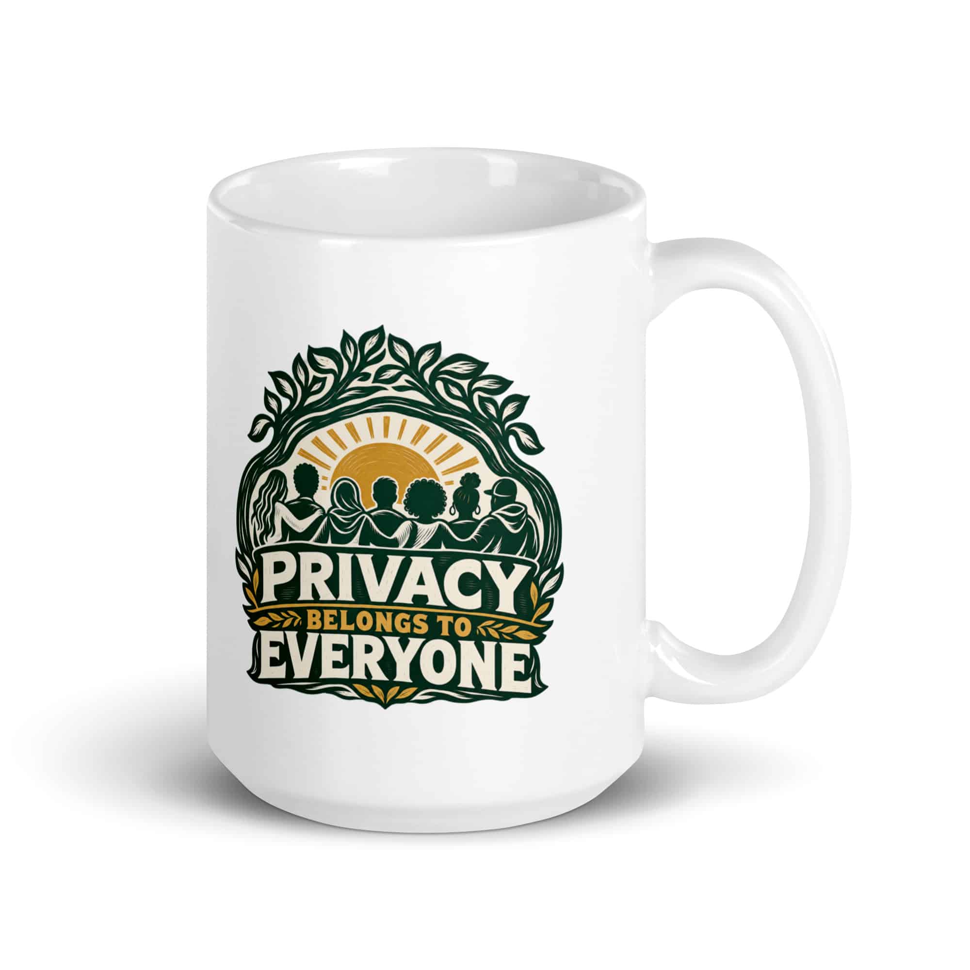 White Ceramic Coffee Mug: Privacy belongs to everyone