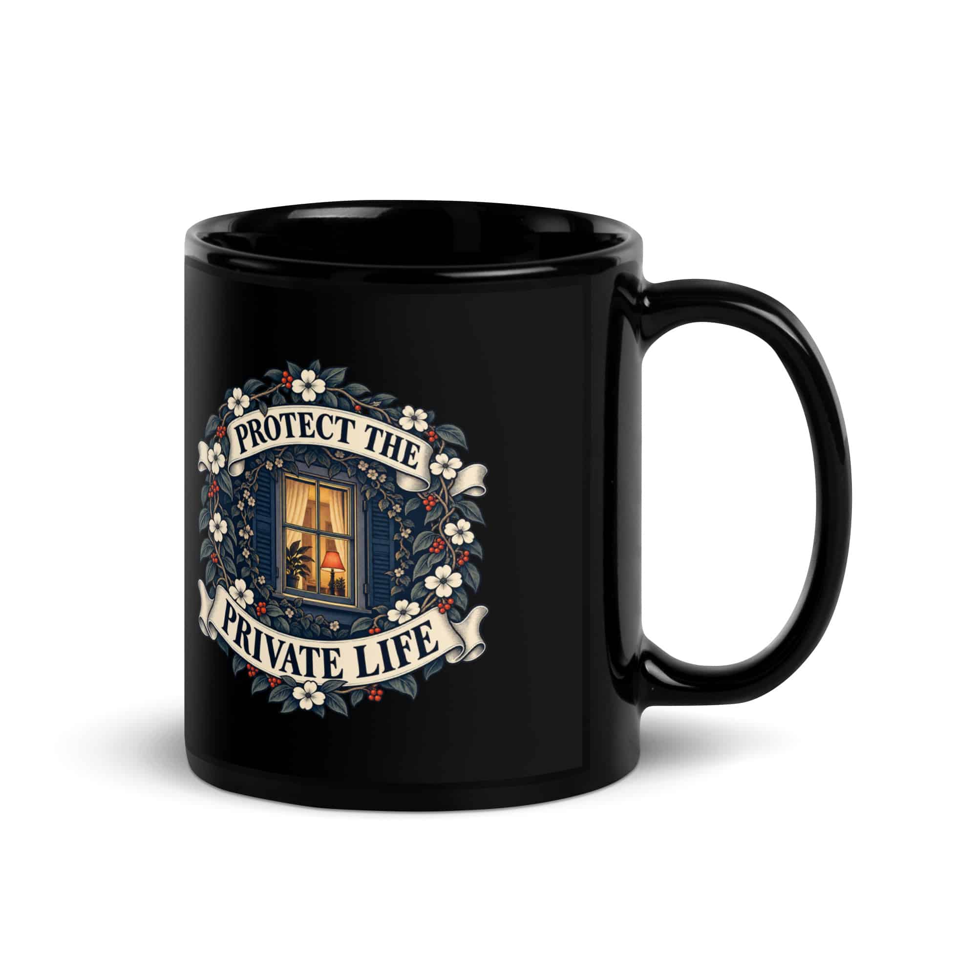 Black Glossy Coffee Mug: Protect the private life