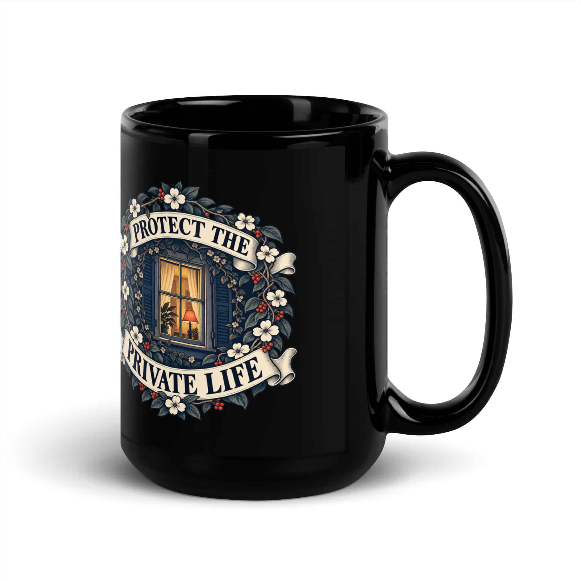 Black Glossy Coffee Mug: Protect the private life