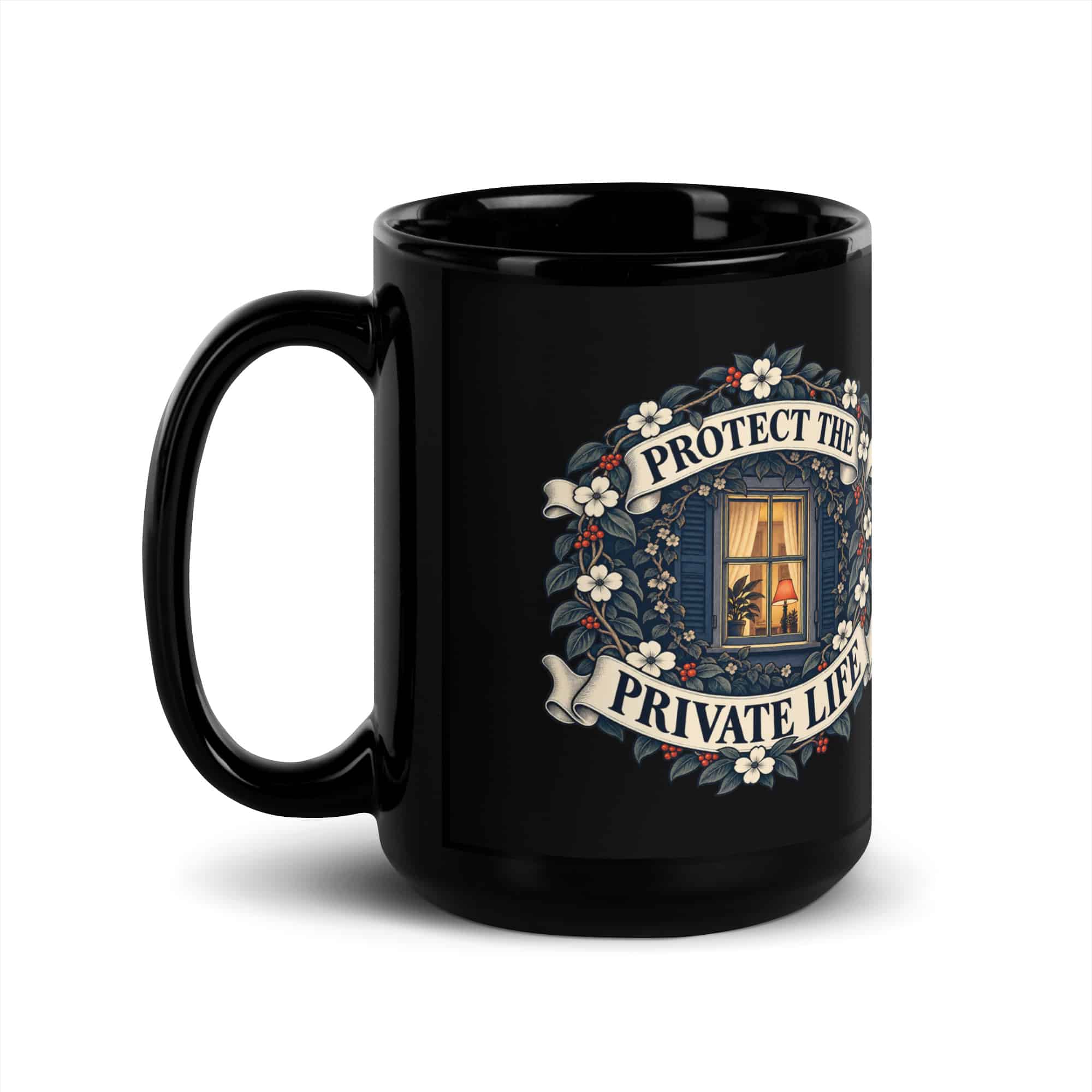 Black Glossy Coffee Mug: Protect the private life