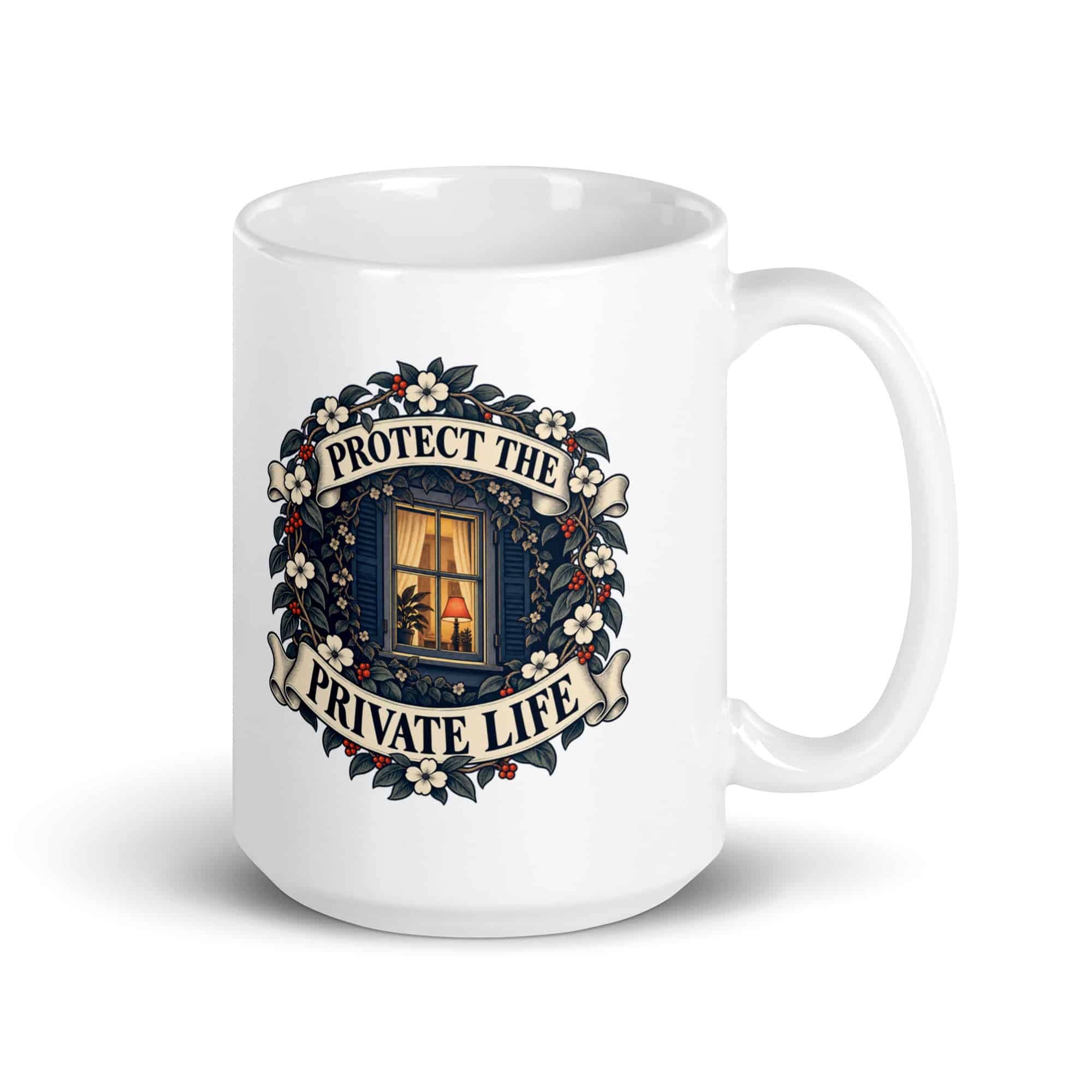 White Ceramic Coffee Mug: Protect the private life