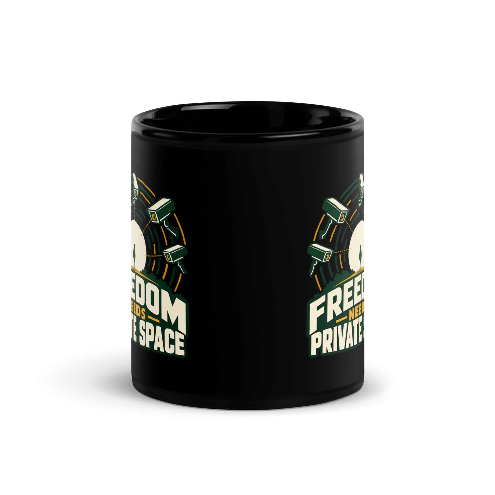 Black Glossy Coffee Mug: Freedom needs private space