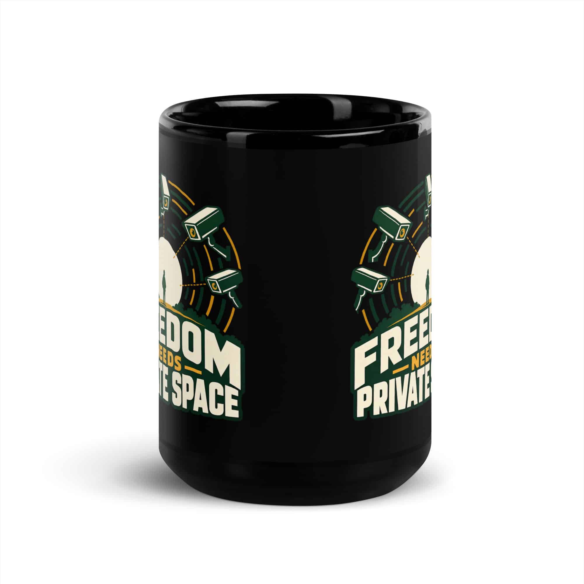 Black Glossy Coffee Mug: Freedom needs private space