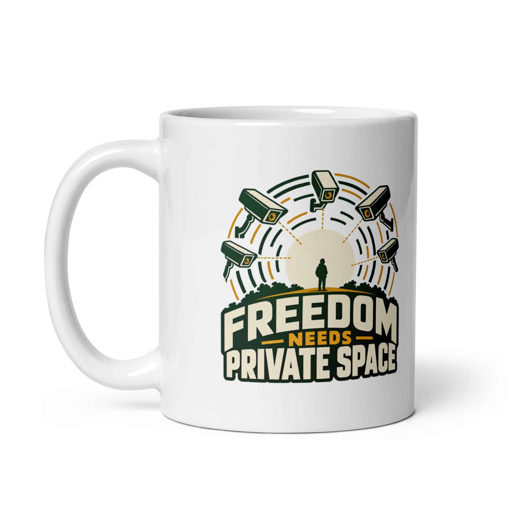 White Ceramic Coffee Mug: Freedom needs private space