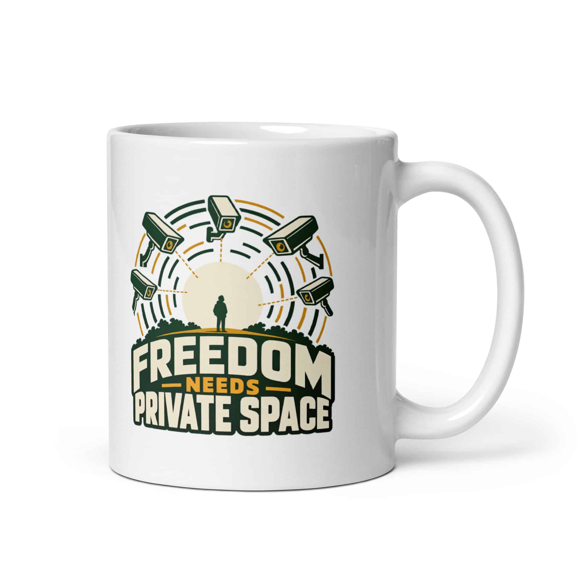 White Ceramic Coffee Mug: Freedom needs private space