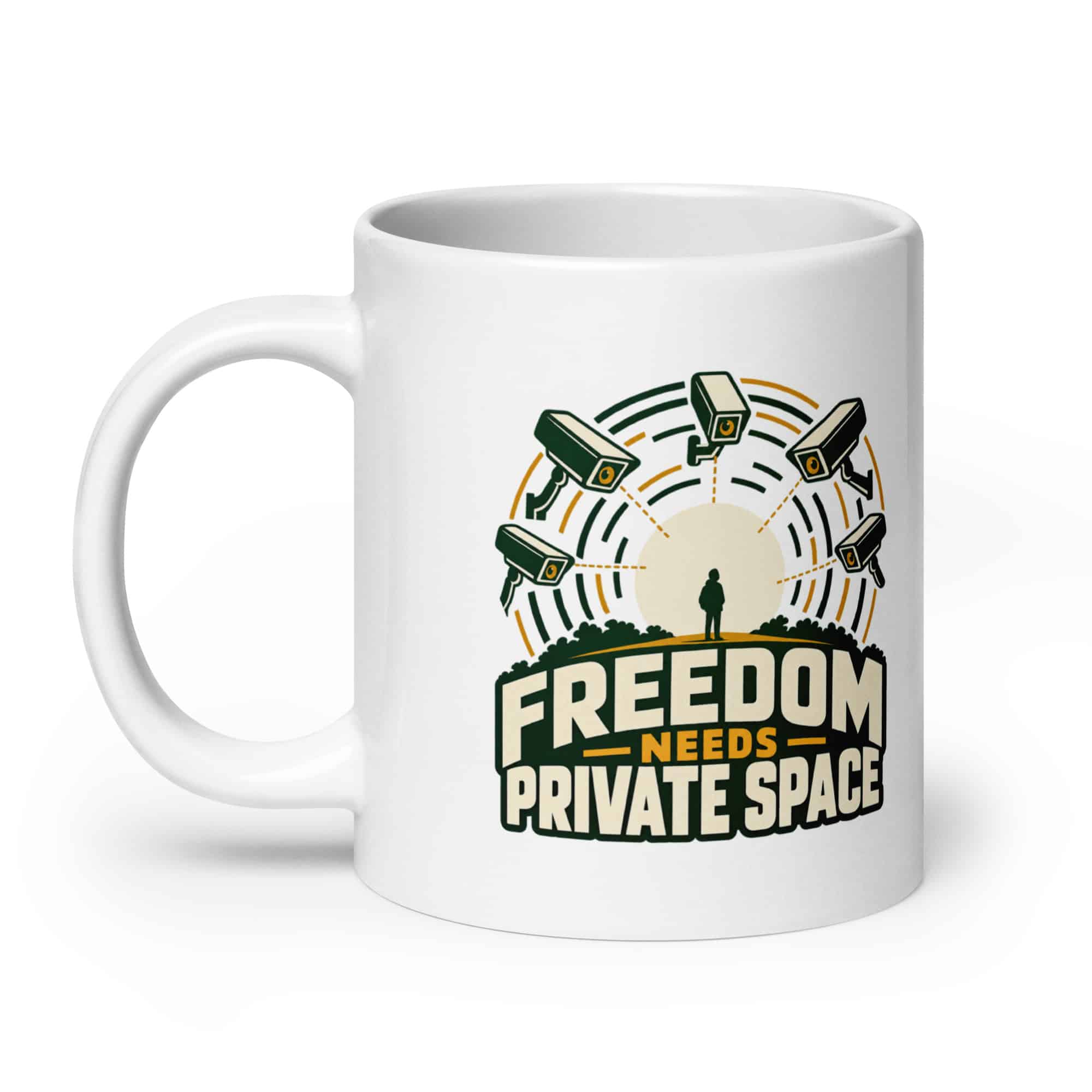 White Ceramic Coffee Mug: Freedom needs private space