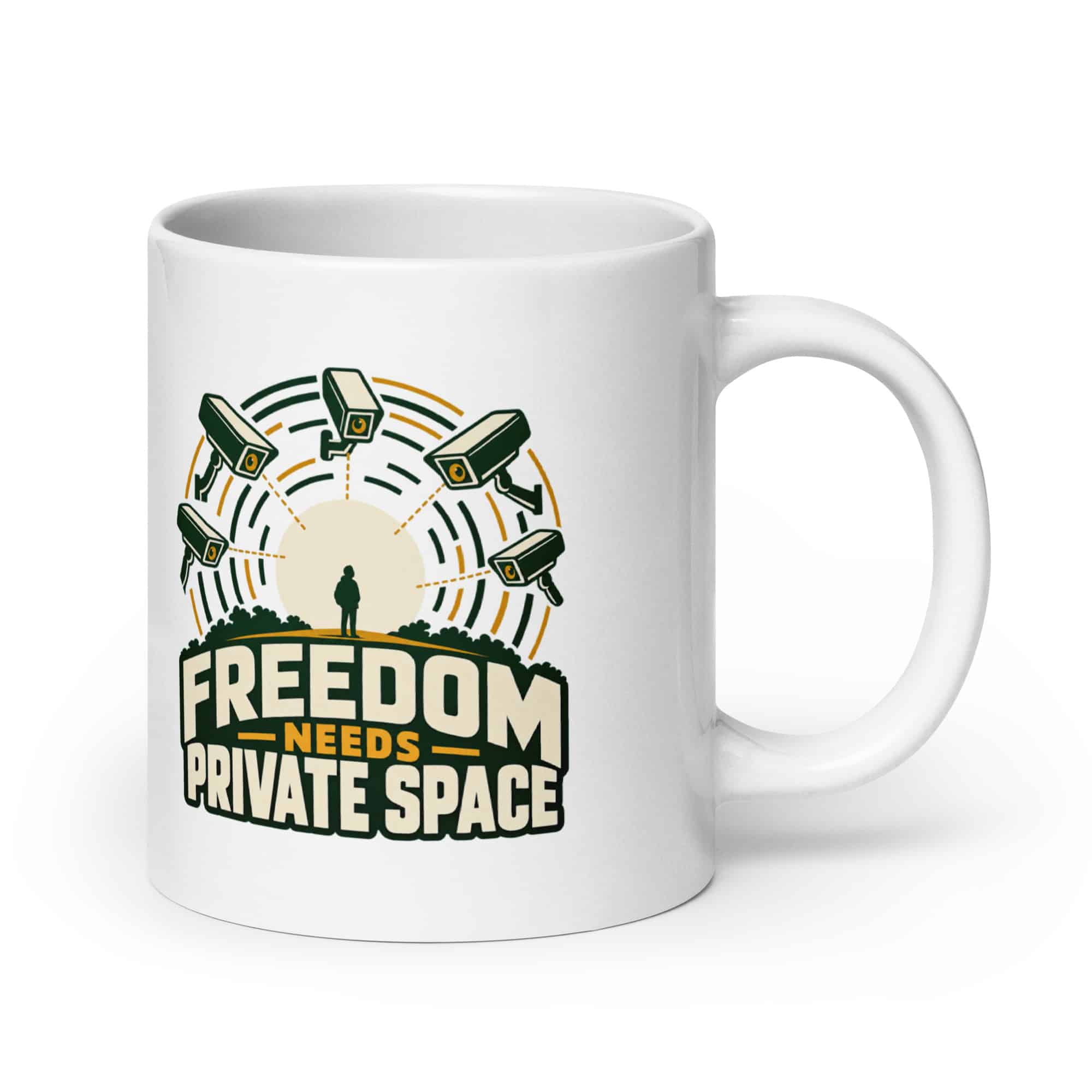 White Ceramic Coffee Mug: Freedom needs private space