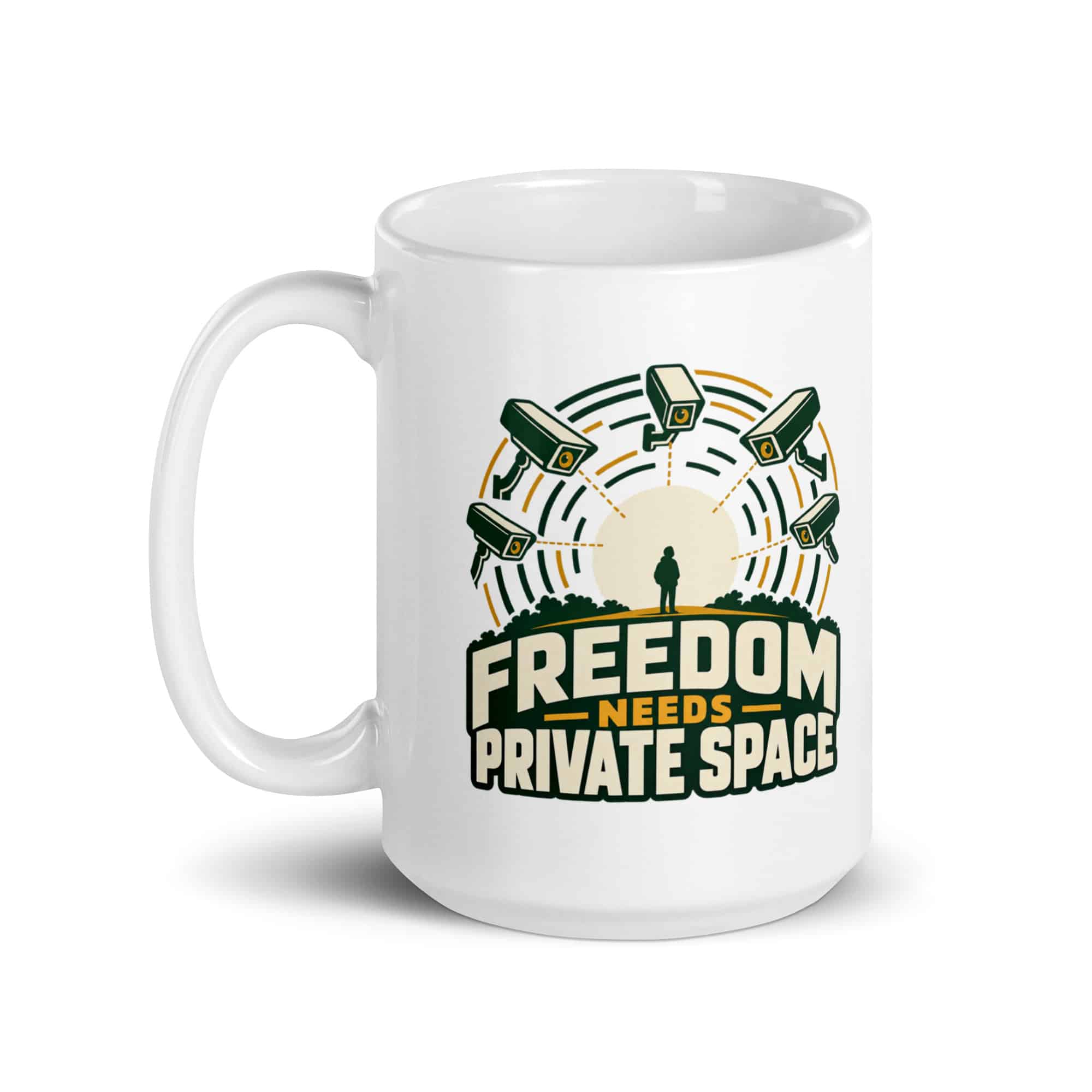 White Ceramic Coffee Mug: Freedom needs private space
