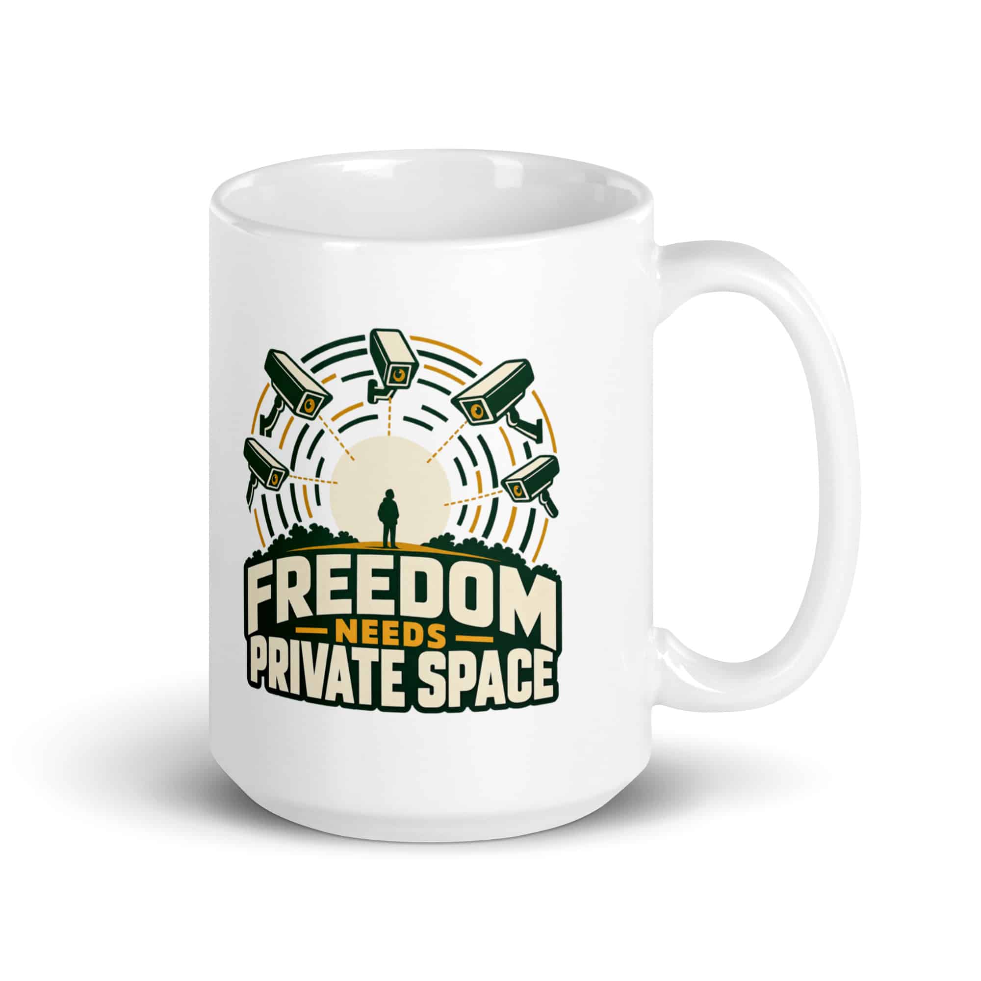 White Ceramic Coffee Mug: Freedom needs private space