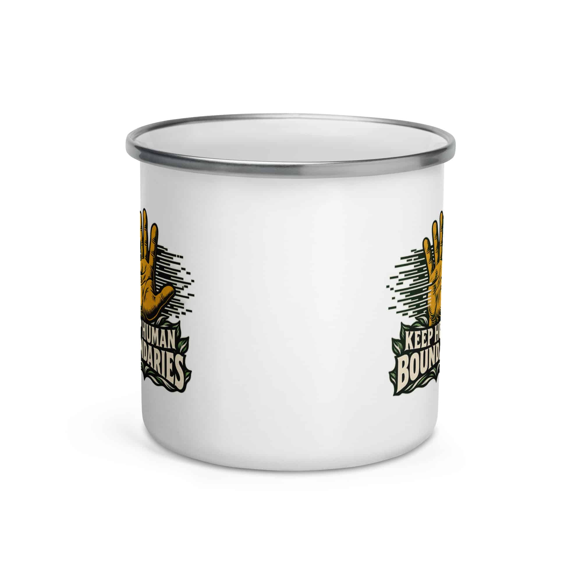 Enamel Camp Mug: Keep human boundaries