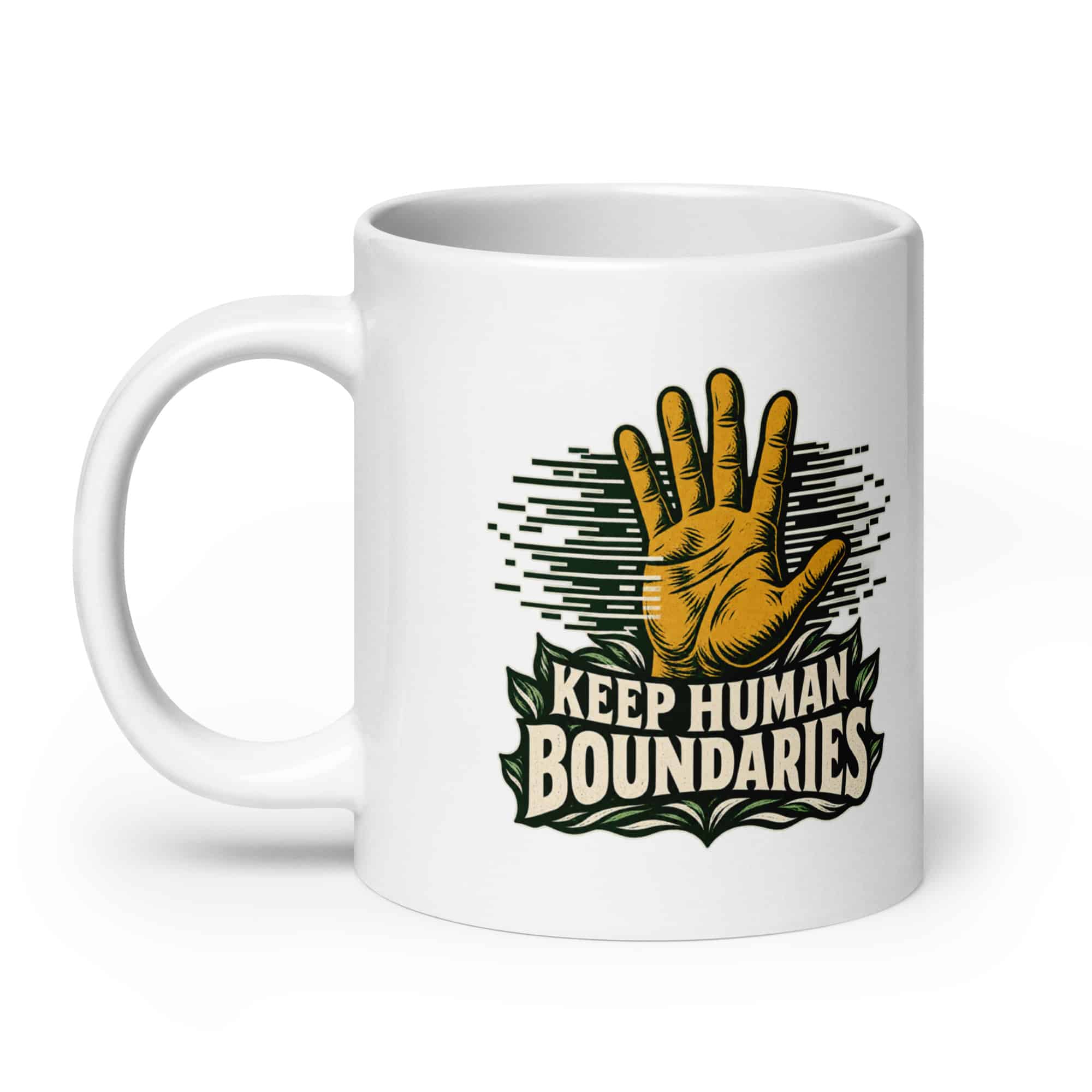 White Ceramic Coffee Mug: Keep human boundaries