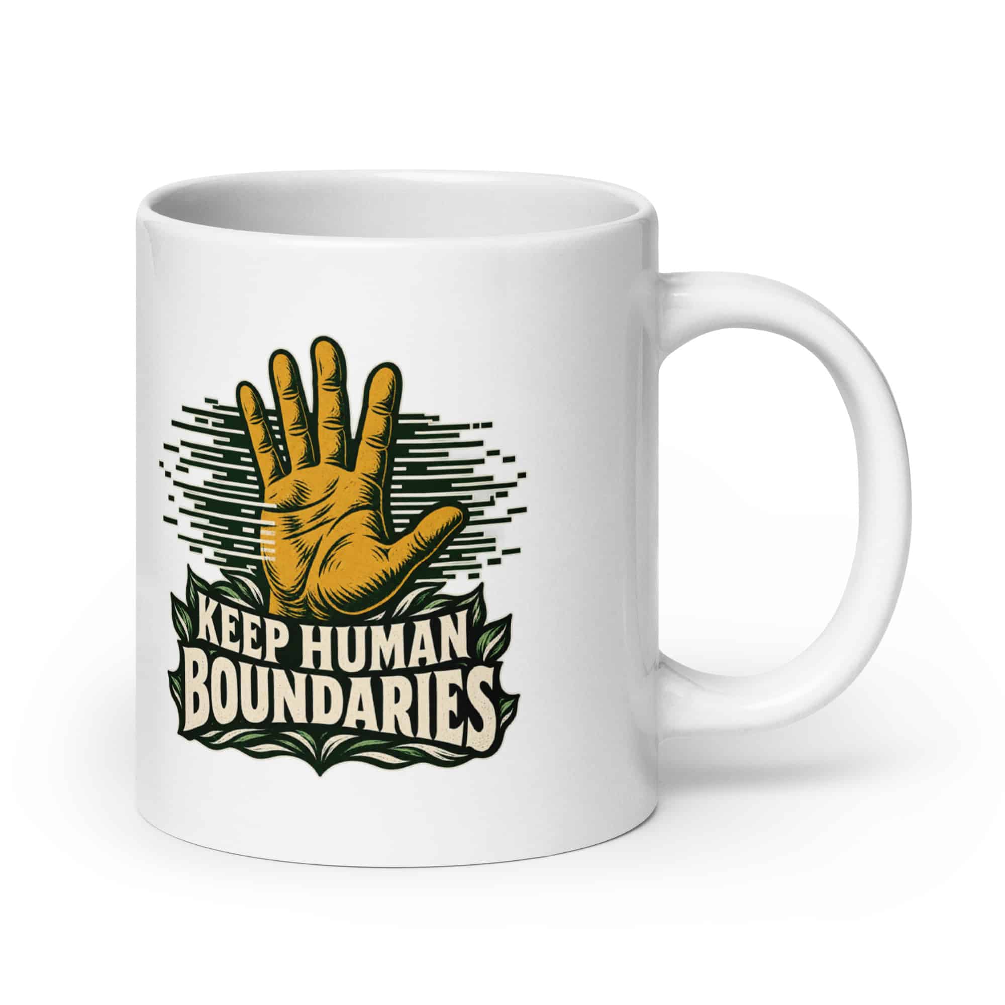 White Ceramic Coffee Mug: Keep human boundaries