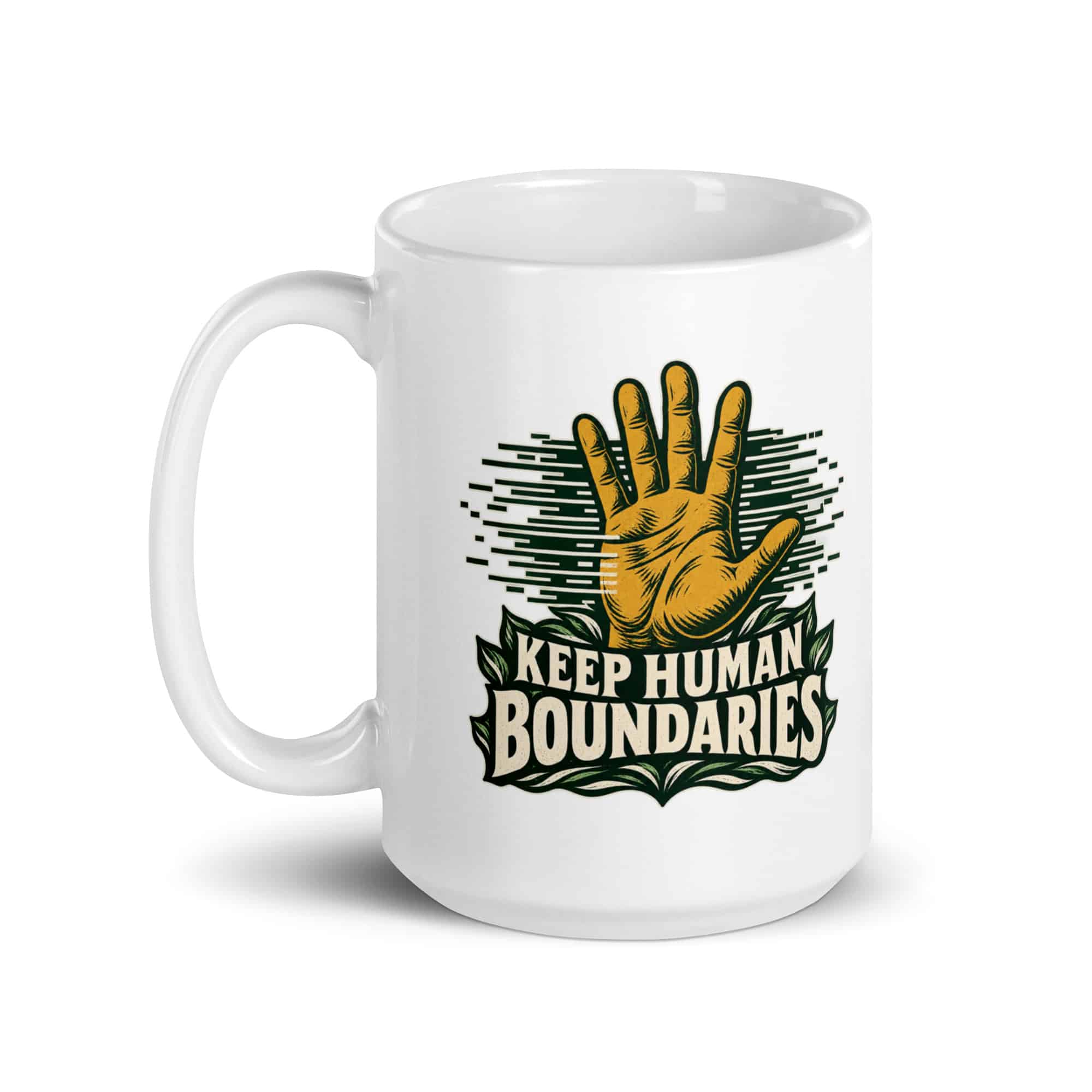 White Ceramic Coffee Mug: Keep human boundaries