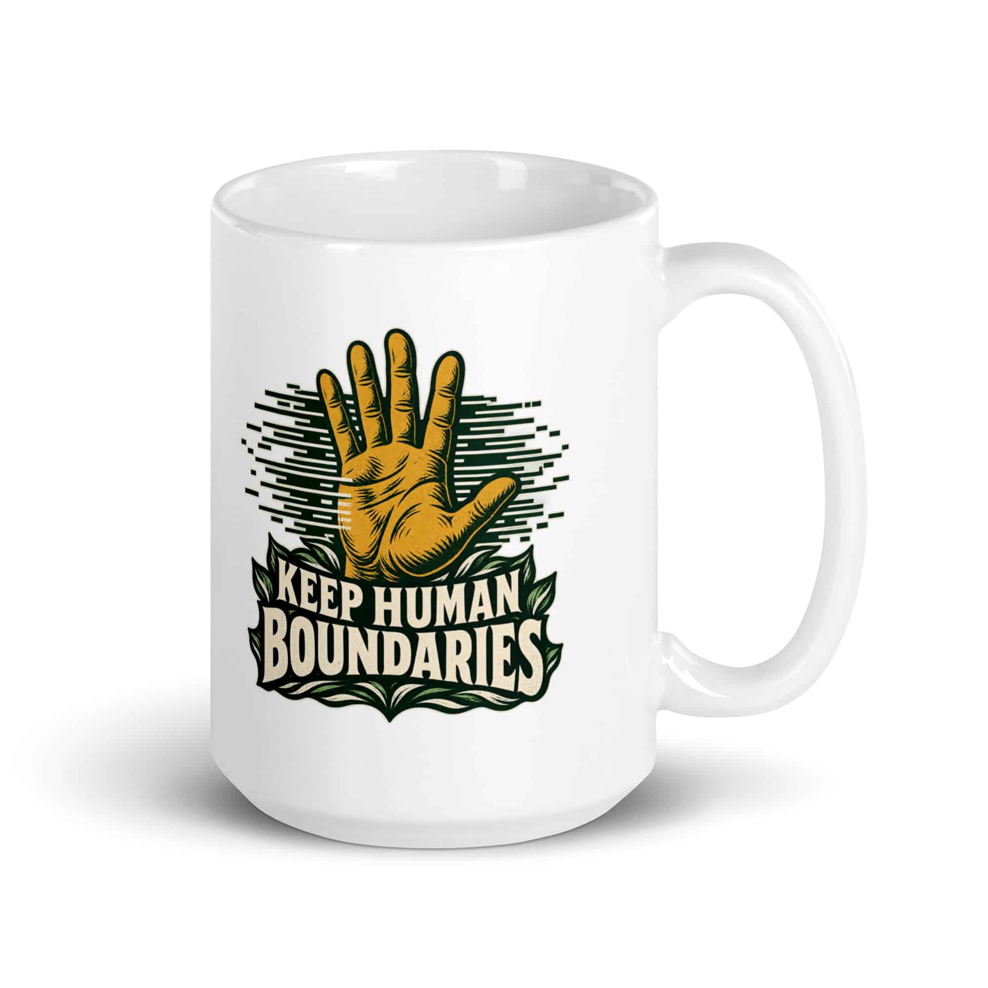 White Ceramic Coffee Mug: Keep human boundaries