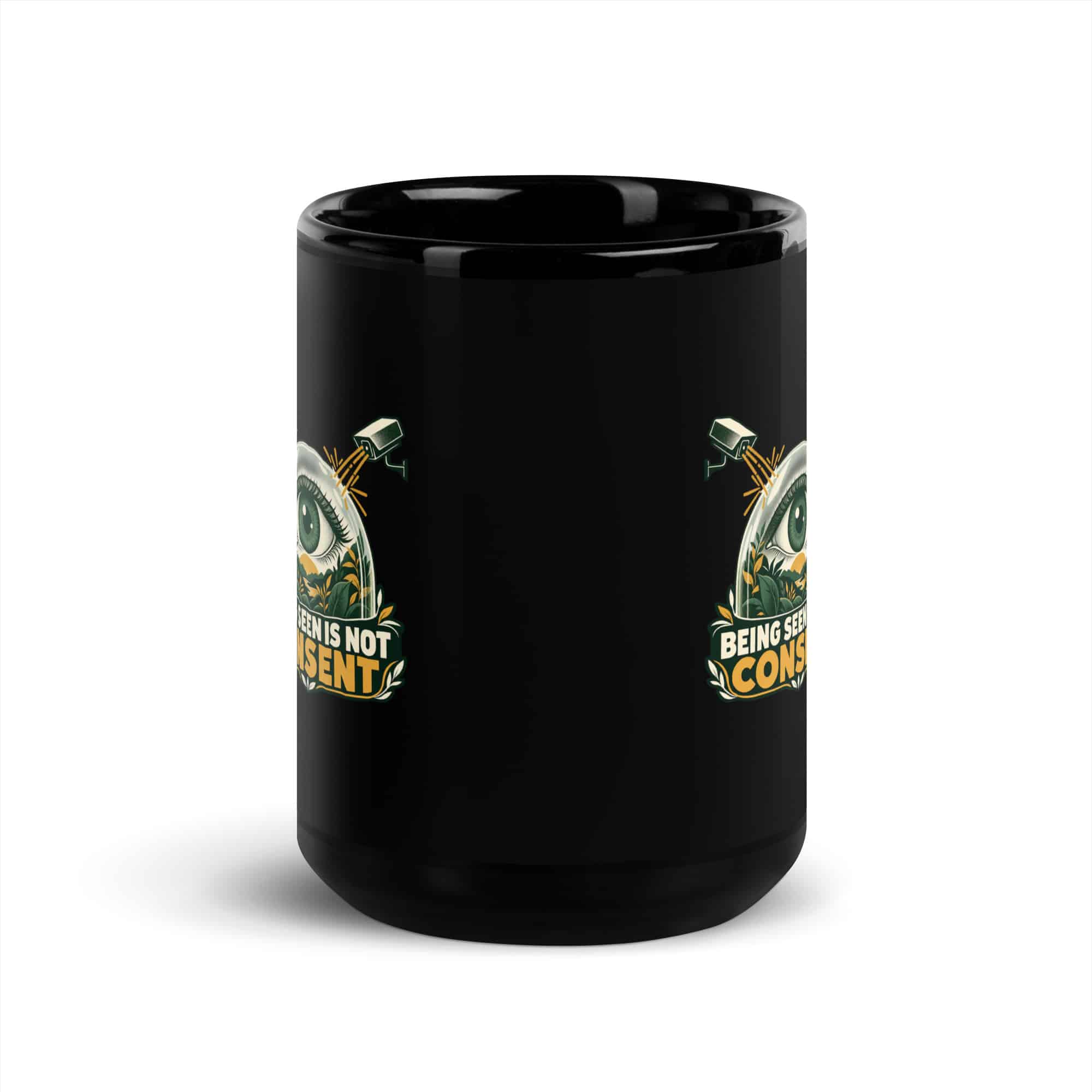 Black Glossy Coffee Mug: Being seen is not consent