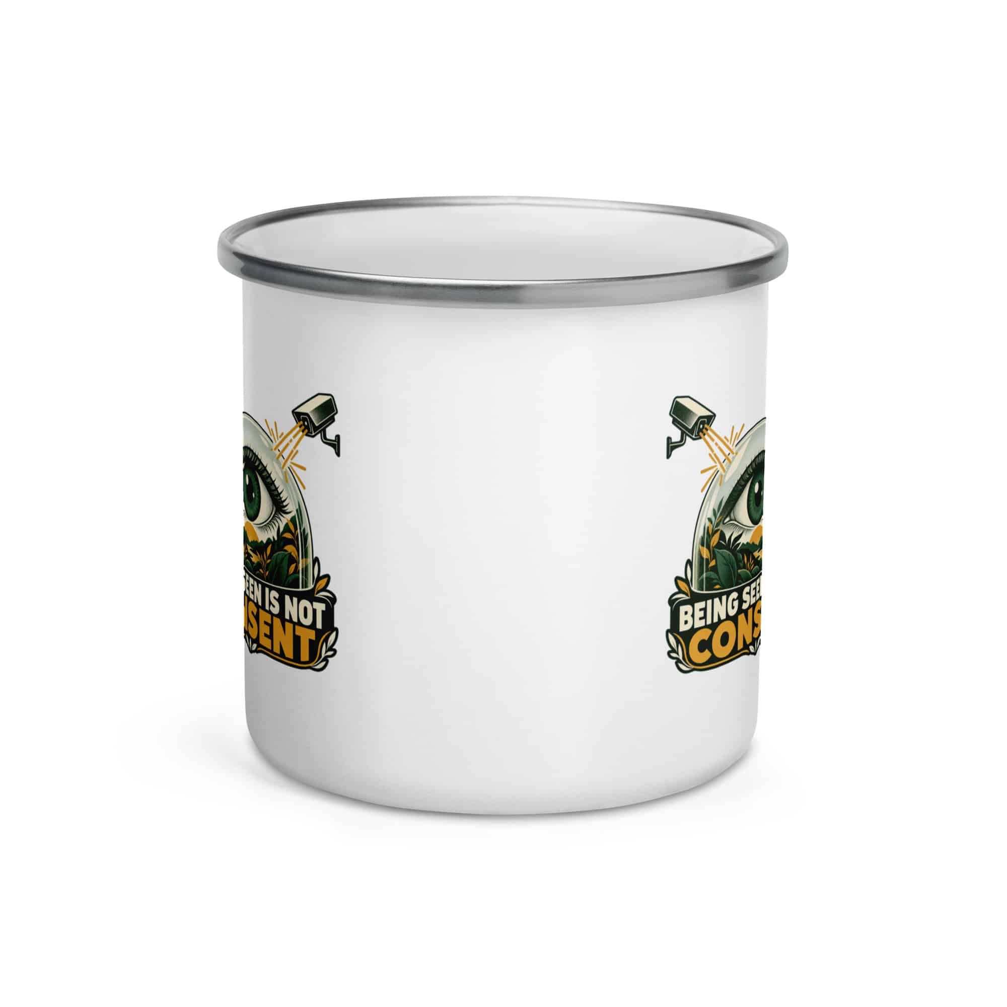 Enamel Camp Mug: Being seen is not consent